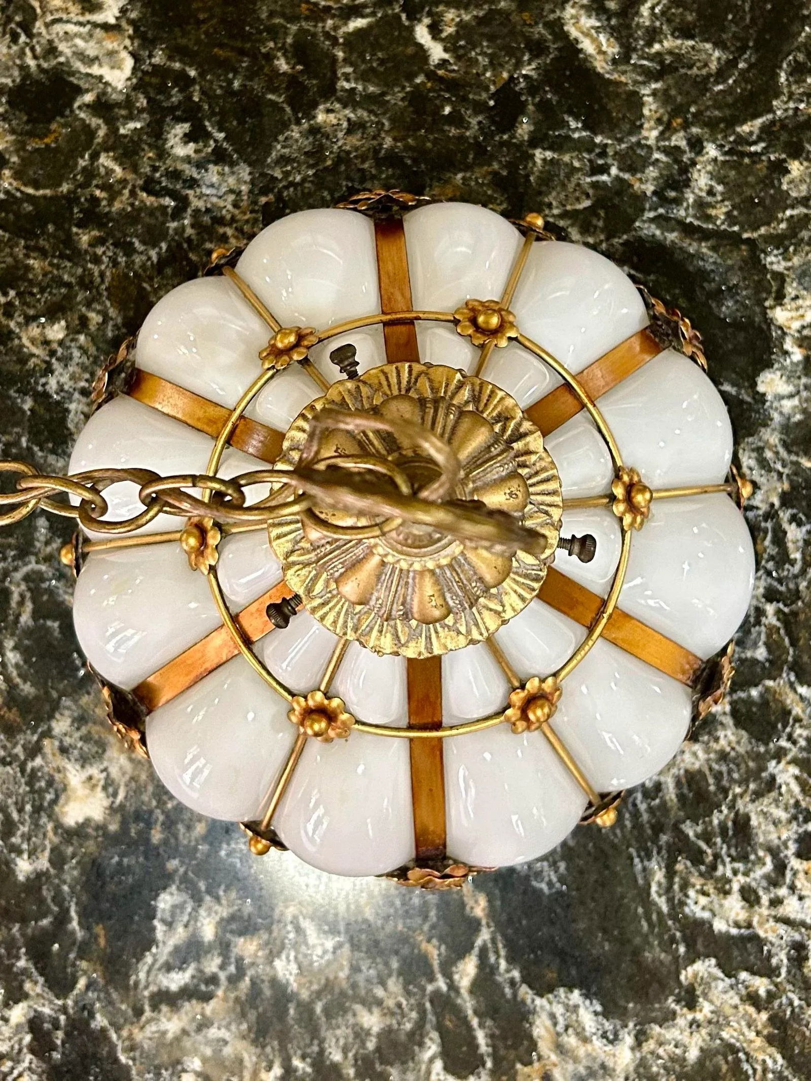 Handmade Mouth Blown in the Style of Seguso, Murano, Wrought Iron, Caged White Glass, Swag Chandelie - 10