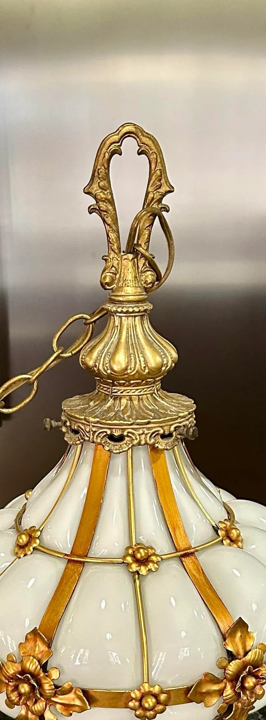 Handmade Mouth Blown in the Style of Seguso, Murano, Wrought Iron, Caged White Glass, Swag Chandelie - 6