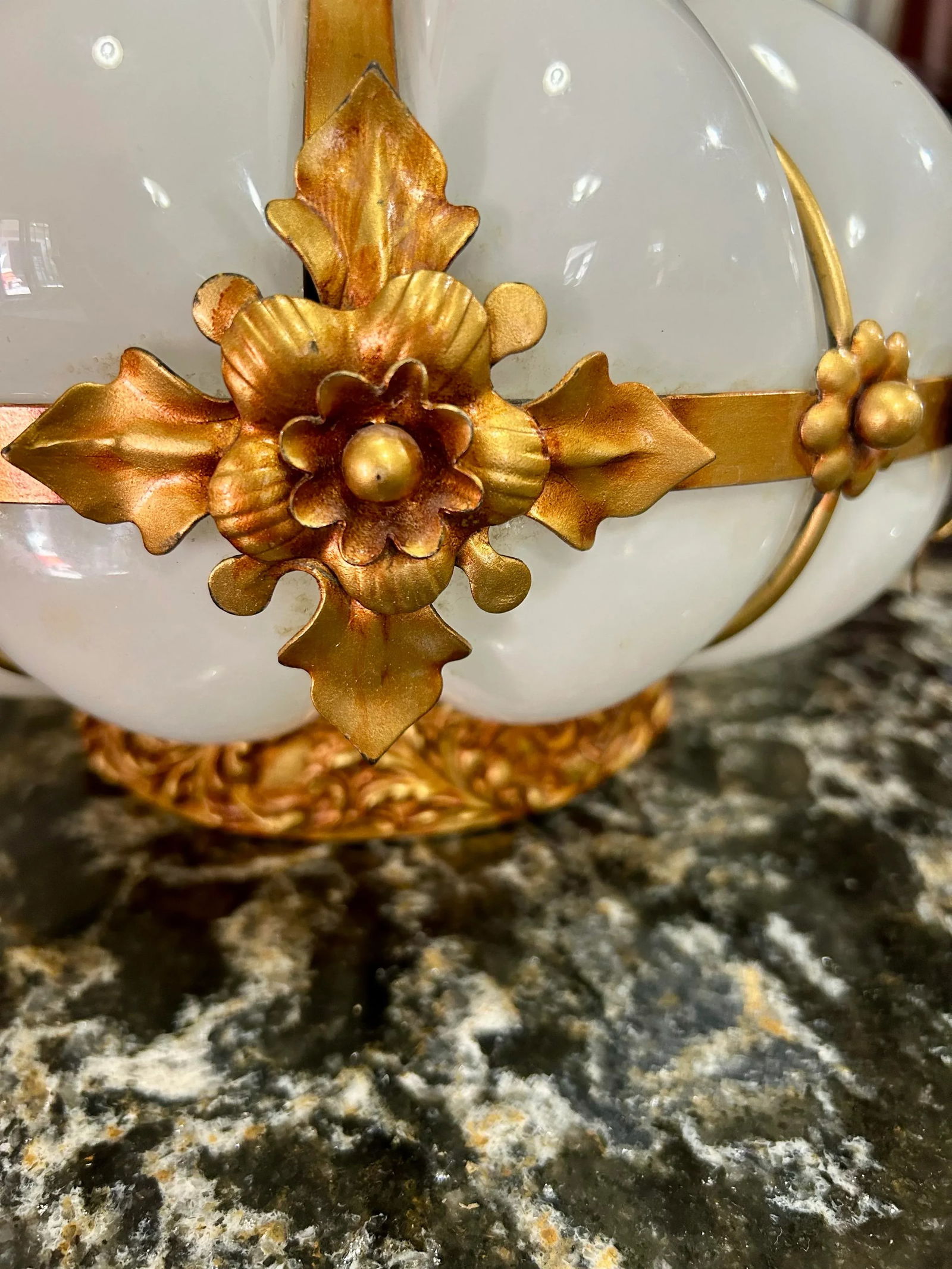 Handmade Mouth Blown in the Style of Seguso, Murano, Wrought Iron, Caged White Glass, Swag Chandelie - 7