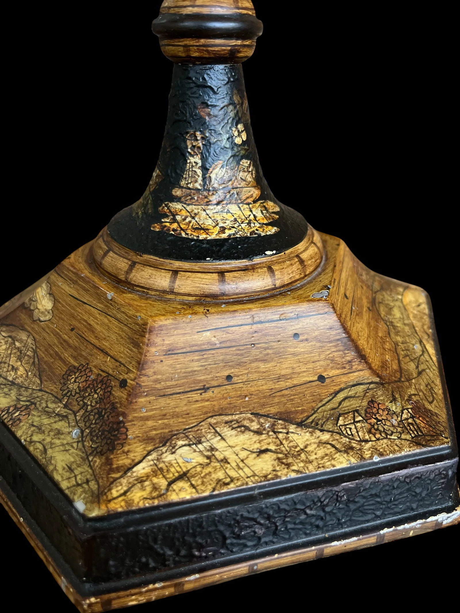 Vintage Chinoiserie Tole Table Lamps With Hand-Painted Landscape Shades – A Pair - 12