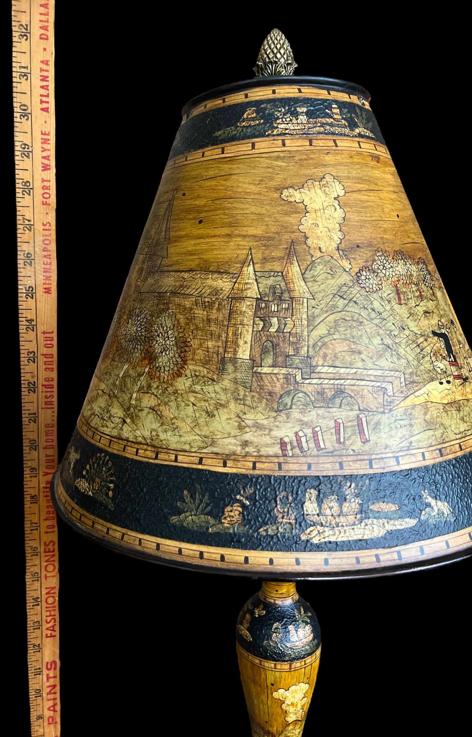 Vintage Chinoiserie Tole Table Lamps With Hand-Painted Landscape Shades – A Pair - 14