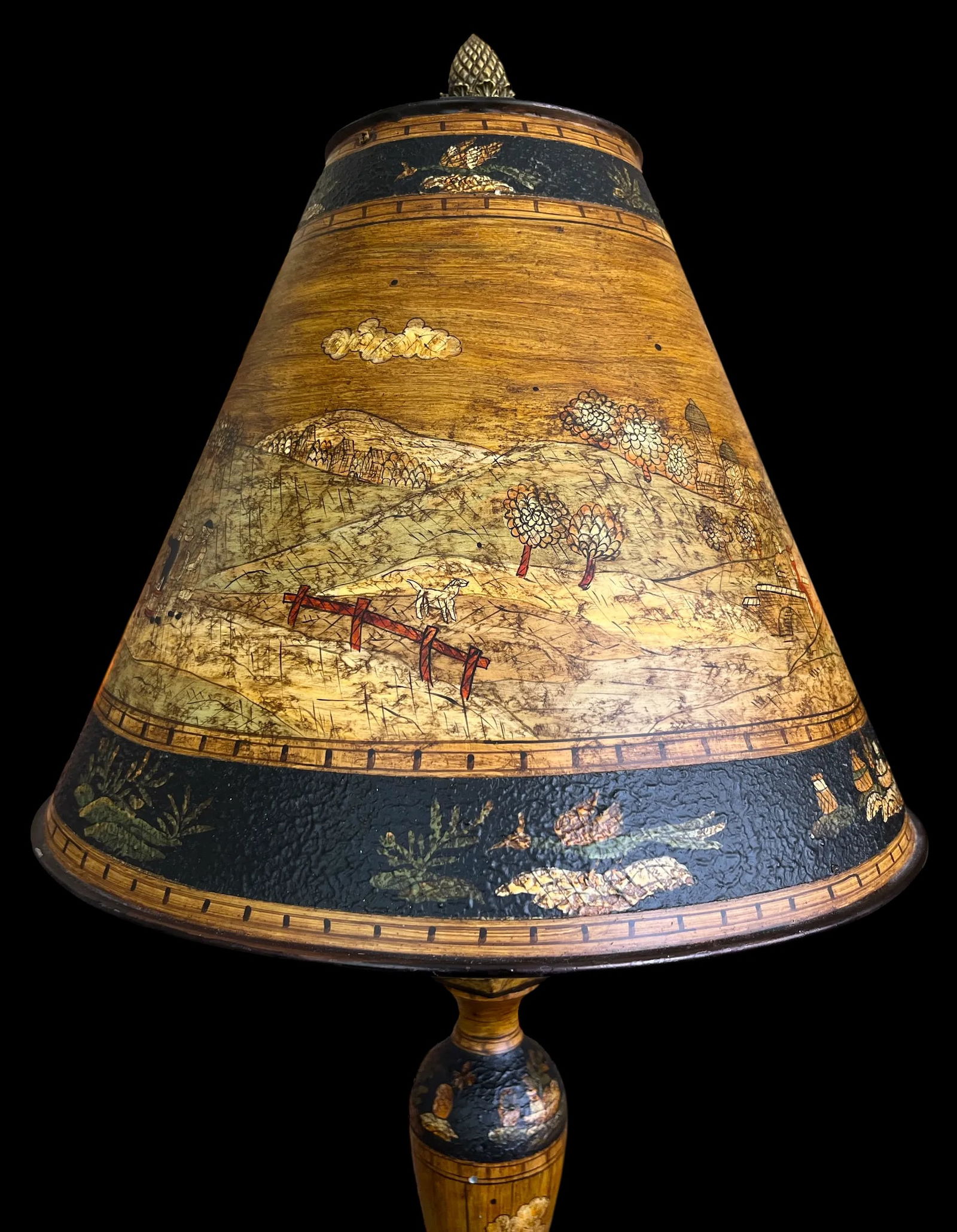 Vintage Chinoiserie Tole Table Lamps With Hand-Painted Landscape Shades – A Pair - 2