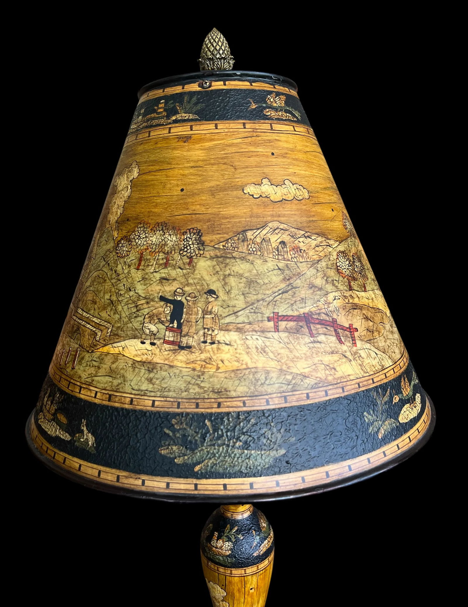 Vintage Chinoiserie Tole Table Lamps With Hand-Painted Landscape Shades – A Pair - 3