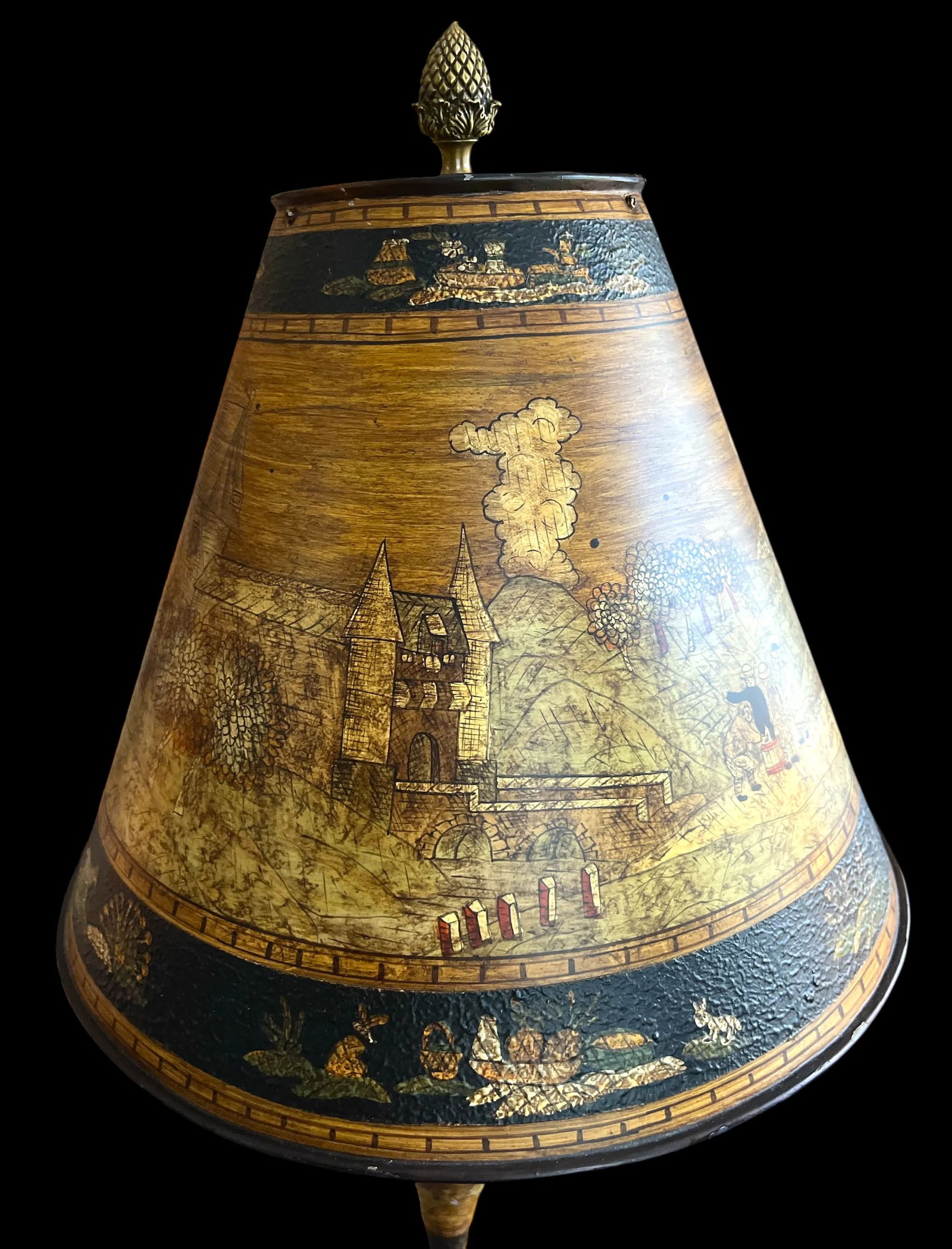 Vintage Chinoiserie Tole Table Lamps With Hand-Painted Landscape Shades – A Pair - 4