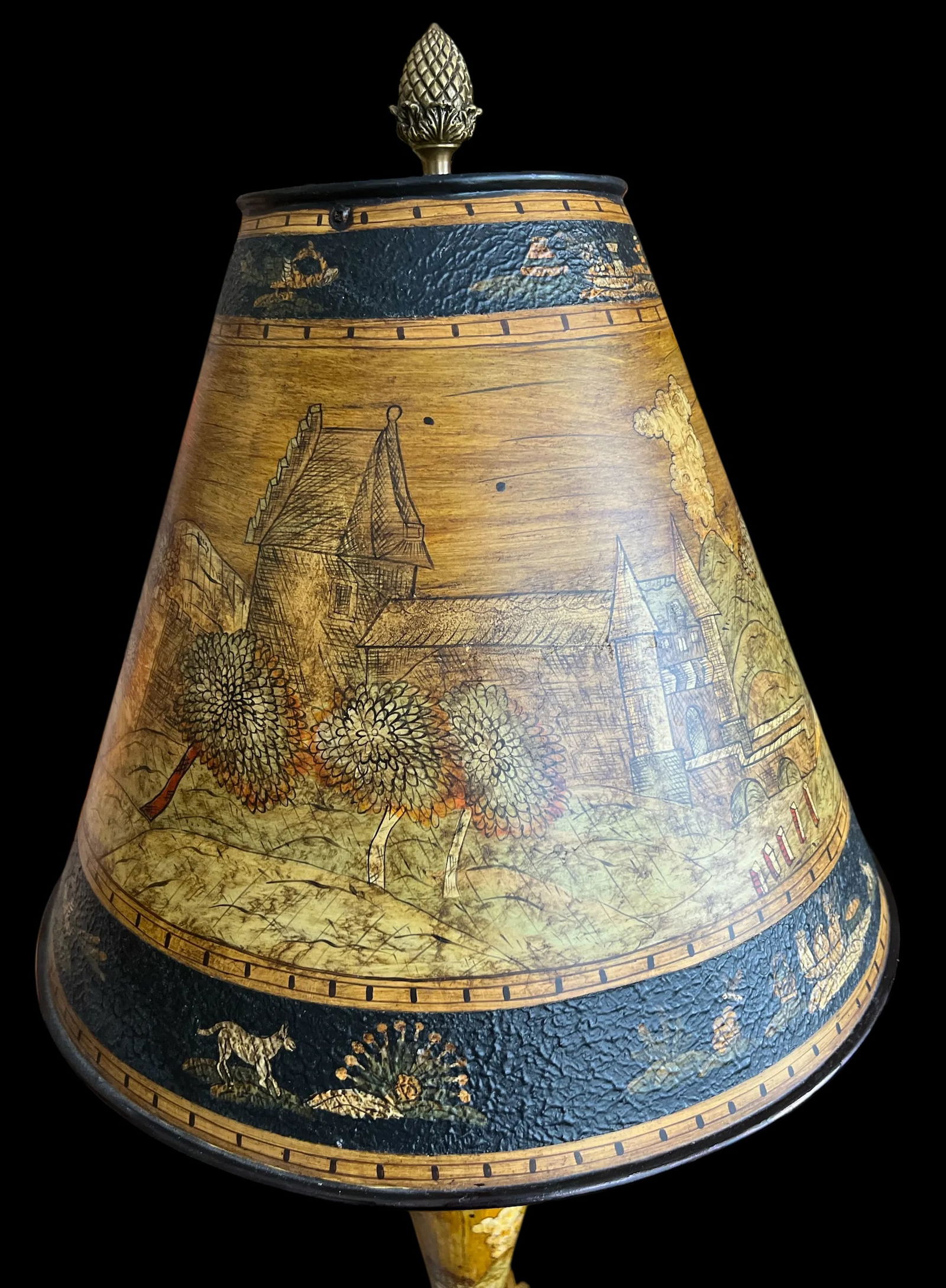 Vintage Chinoiserie Tole Table Lamps With Hand-Painted Landscape Shades – A Pair - 5