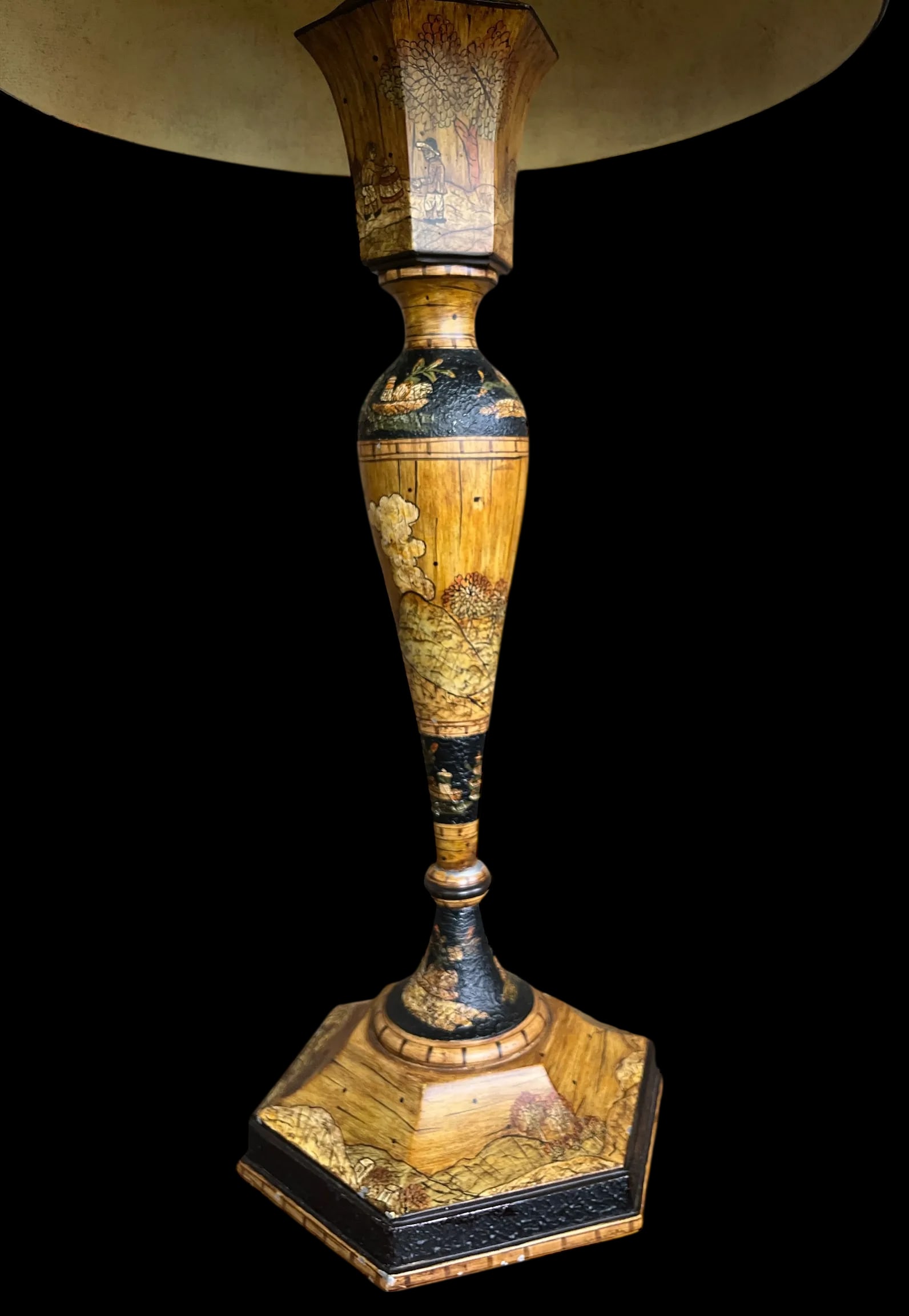 Vintage Chinoiserie Tole Table Lamps With Hand-Painted Landscape Shades – A Pair - 7