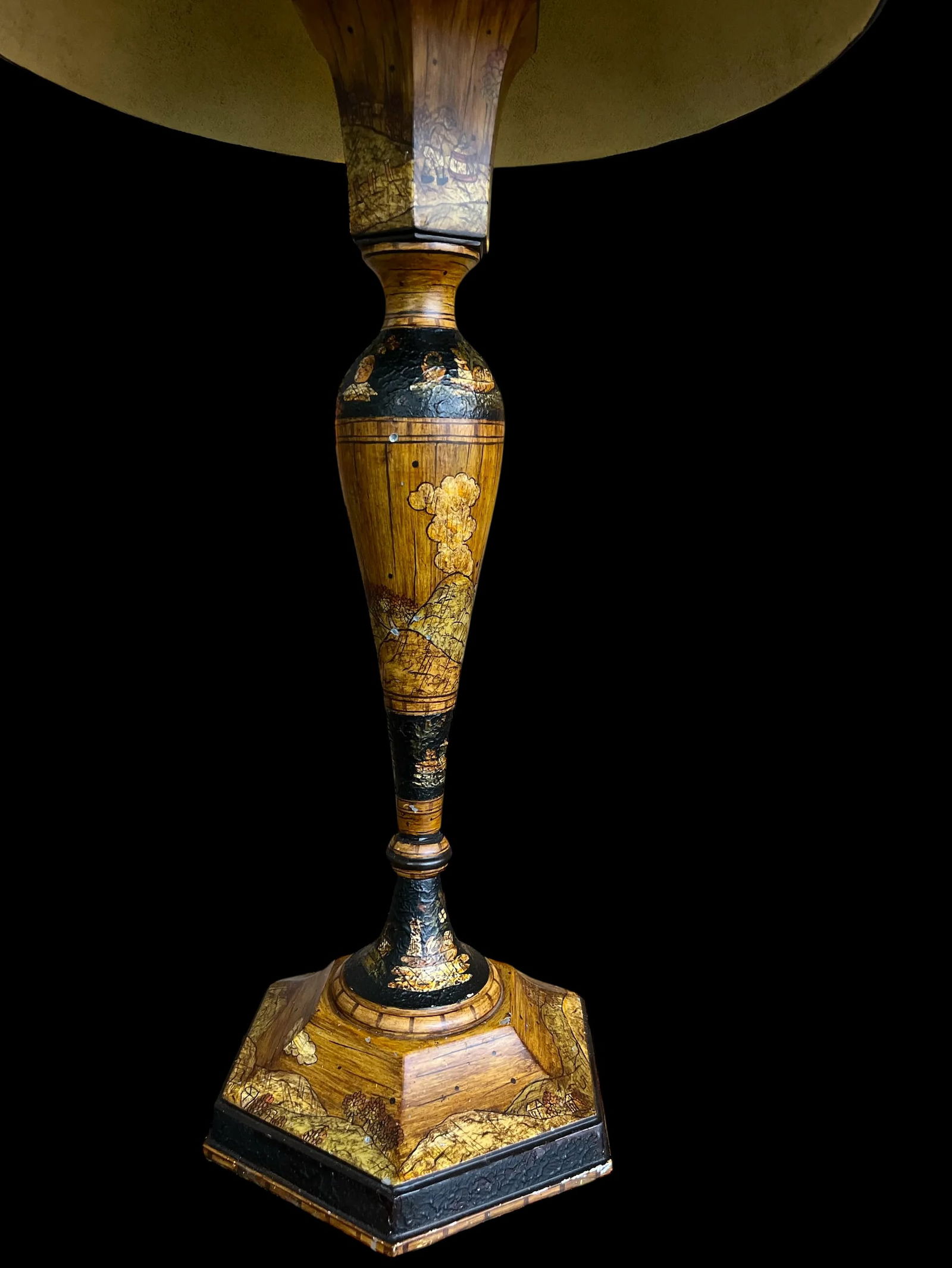 Vintage Chinoiserie Tole Table Lamps With Hand-Painted Landscape Shades – A Pair - 8