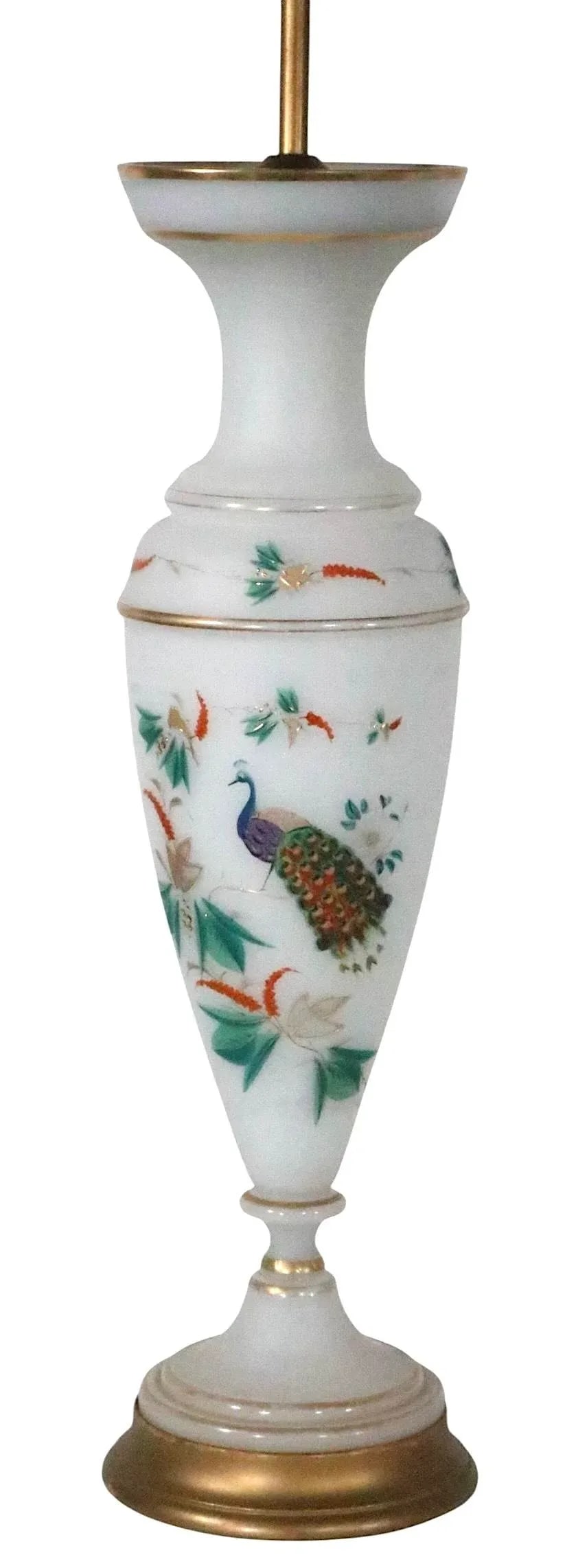 Pair of Hand Painted Peacock Motif Bristol Glass Table Lamps - 12