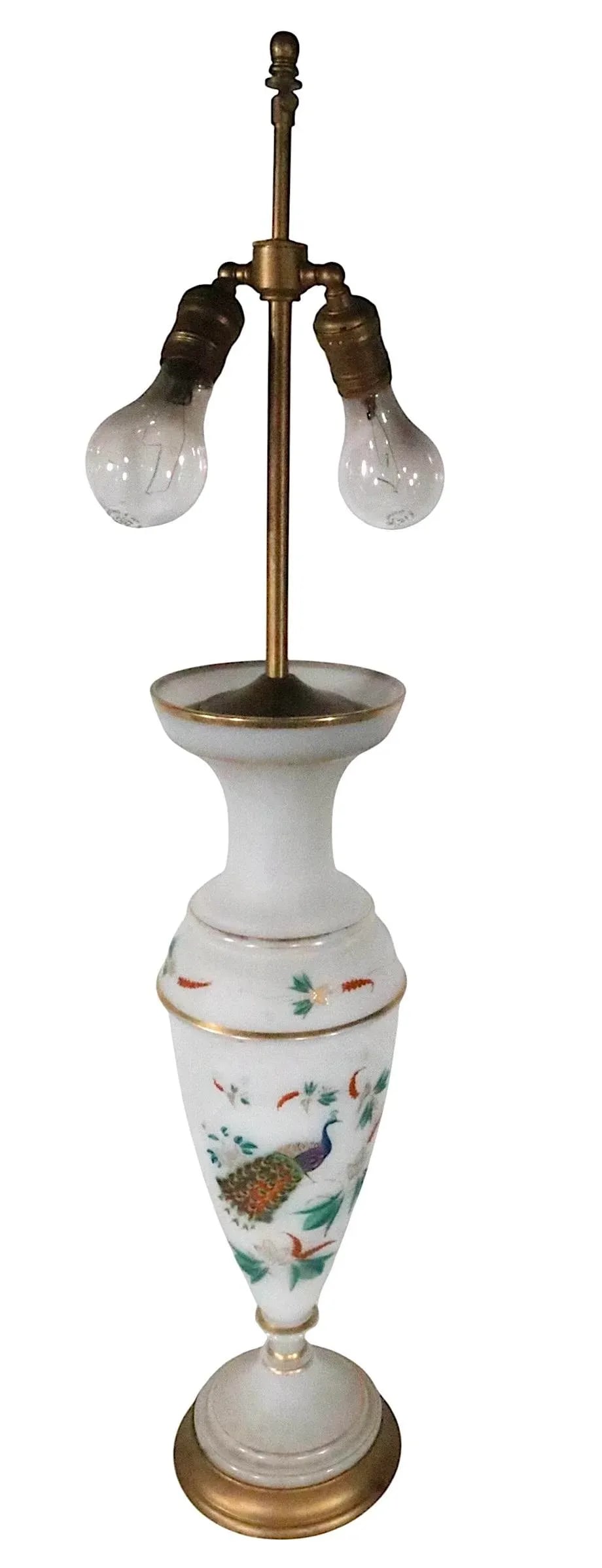 Pair of Hand Painted Peacock Motif Bristol Glass Table Lamps - 13