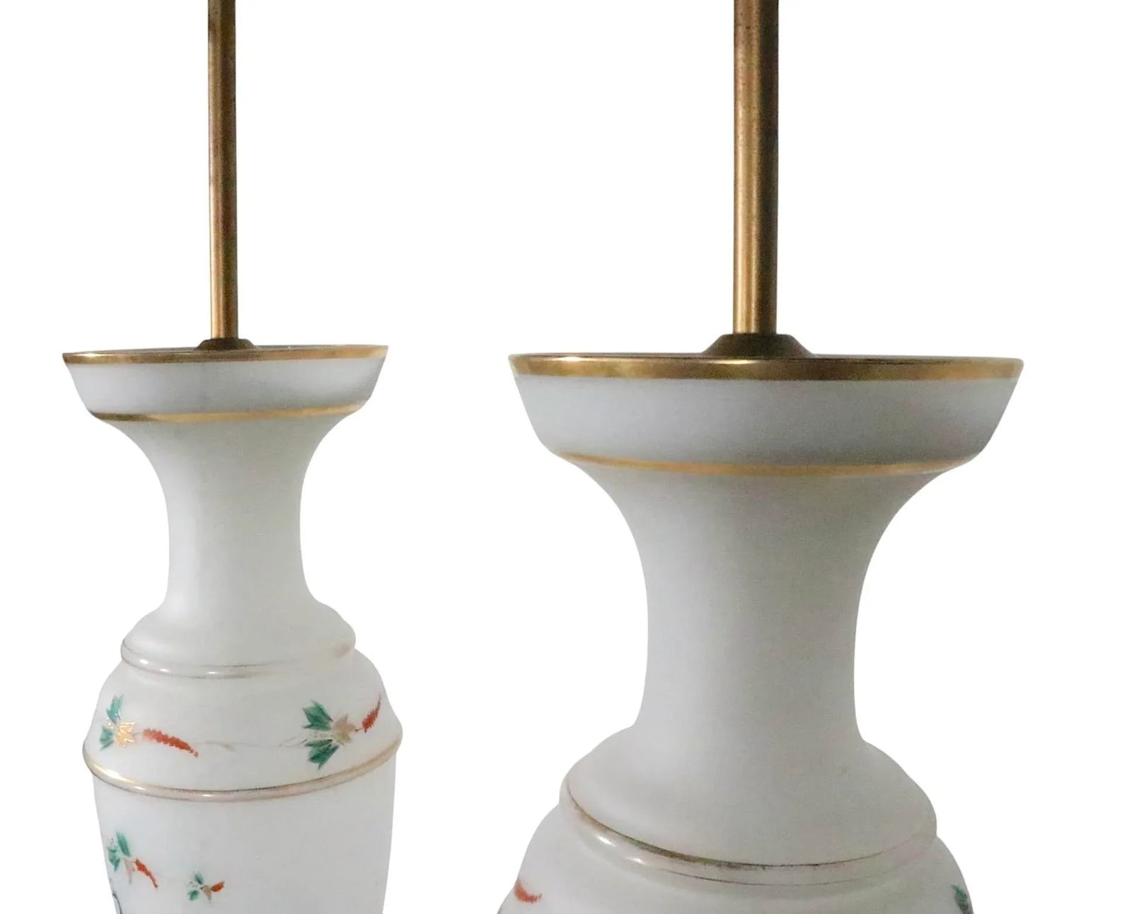 Pair of Hand Painted Peacock Motif Bristol Glass Table Lamps - 14