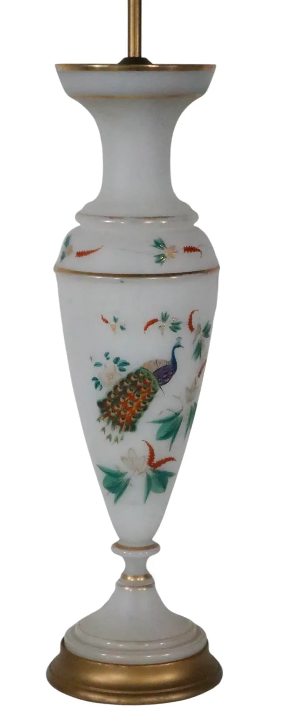 Pair of Hand Painted Peacock Motif Bristol Glass Table Lamps - 16