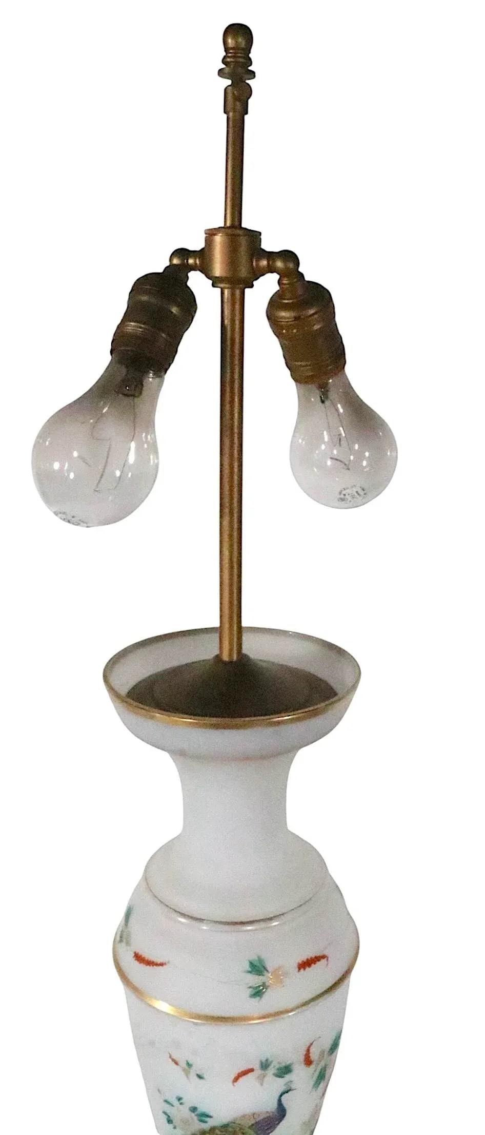 Pair of Hand Painted Peacock Motif Bristol Glass Table Lamps - 17