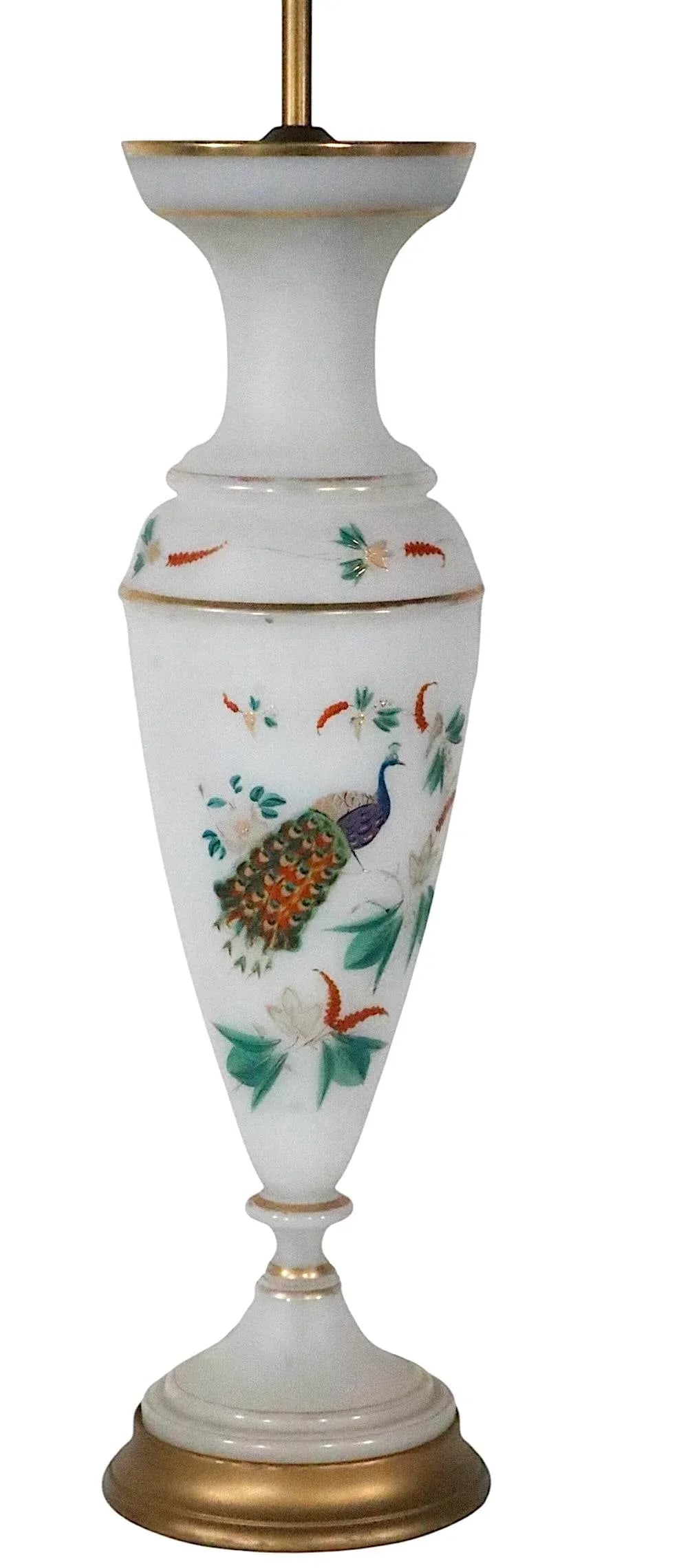 Pair of Hand Painted Peacock Motif Bristol Glass Table Lamps - 18