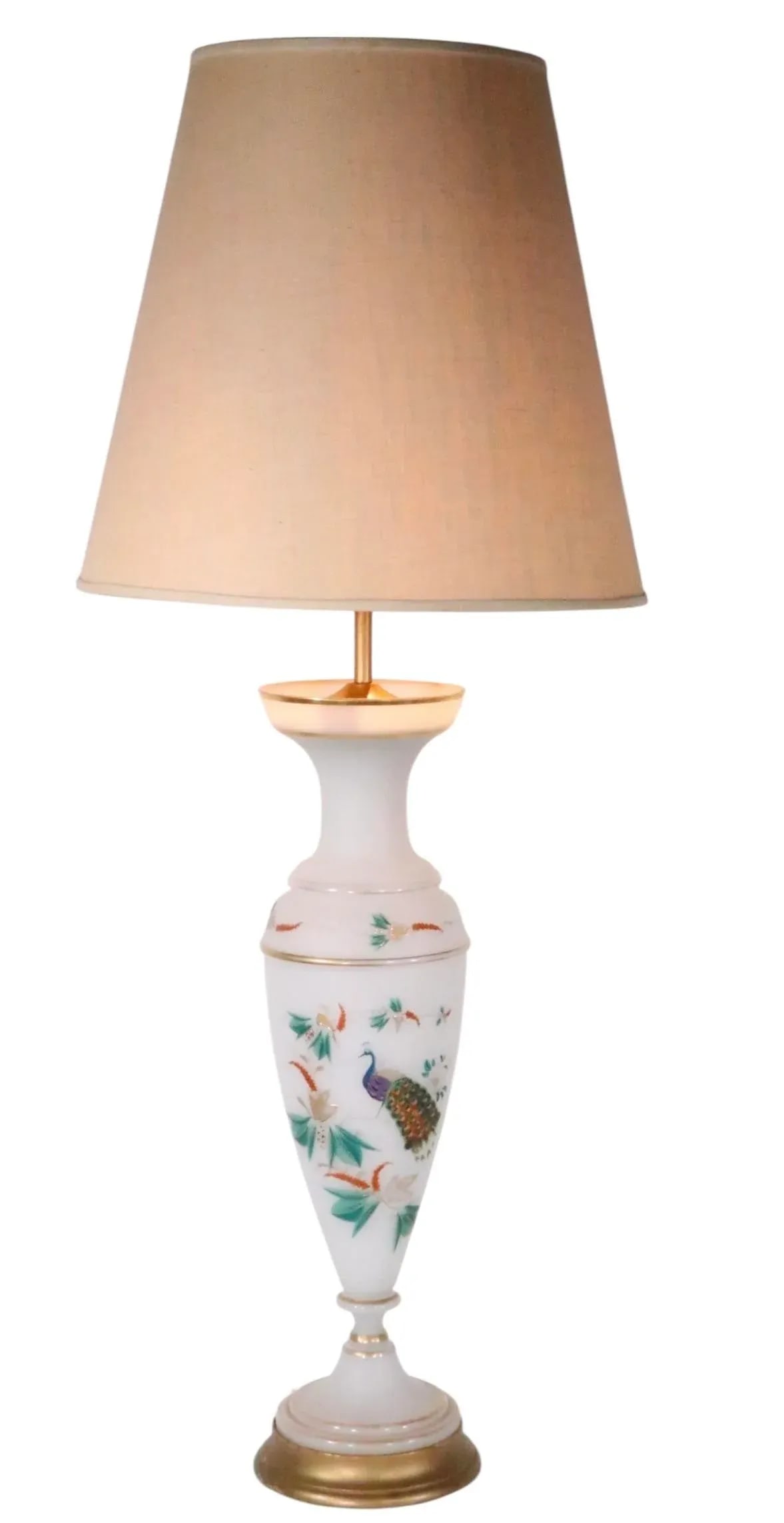 Pair of Hand Painted Peacock Motif Bristol Glass Table Lamps - 2