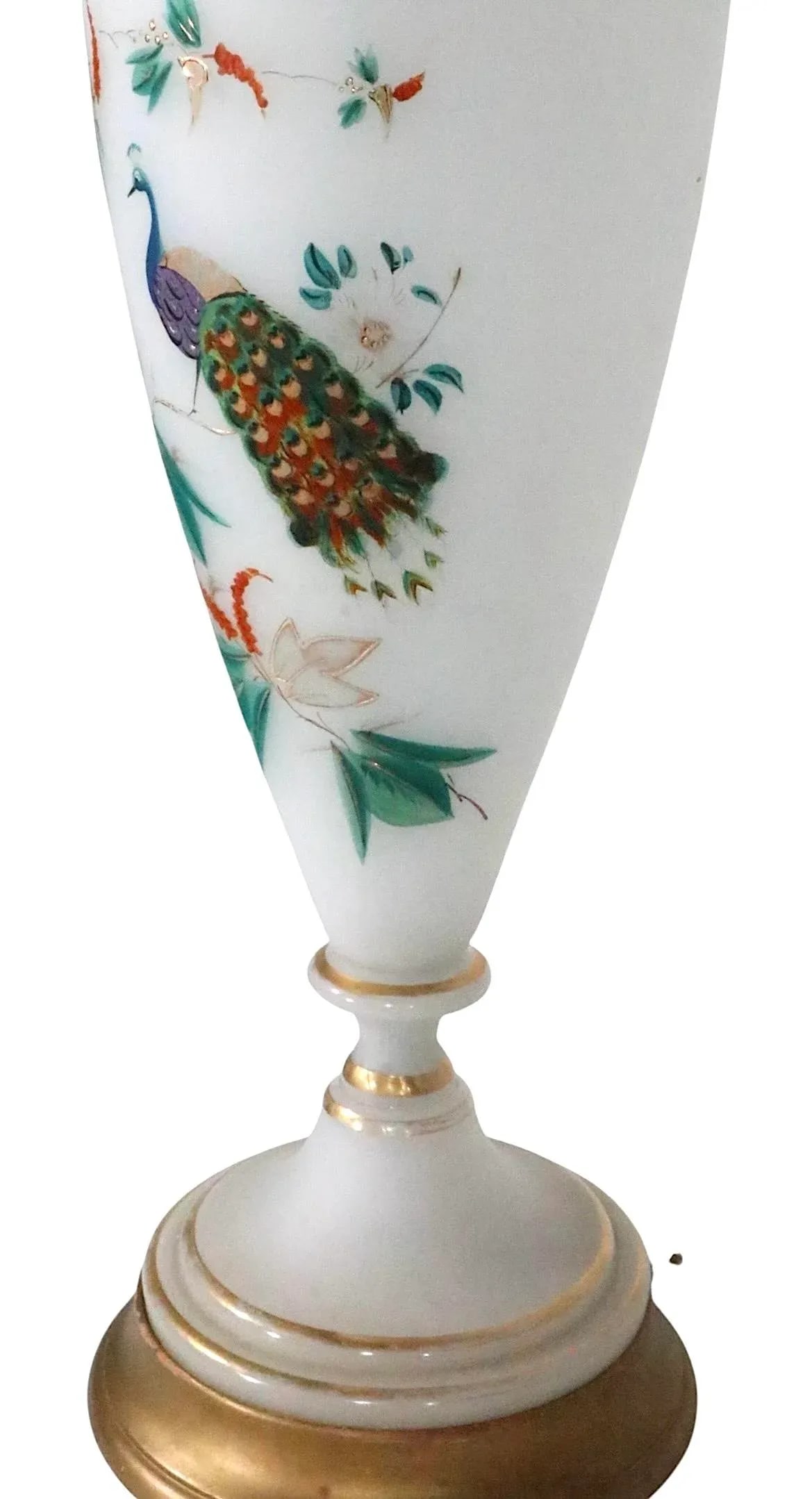 Pair of Hand Painted Peacock Motif Bristol Glass Table Lamps - 7