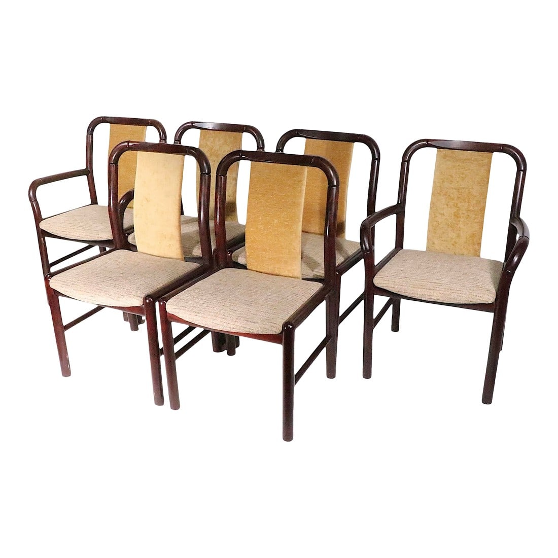 Set of Six Danish Mid Century Modern Dining Chairs by Benny Linden for Boltinge C. 1970's: Chic set of six Mid Century Modern dining chairs, designed by Harry Linden for Boltinge , made in Denmark circa 1970's. The chairs feature solid rosewood frames, having the signature sausage turned