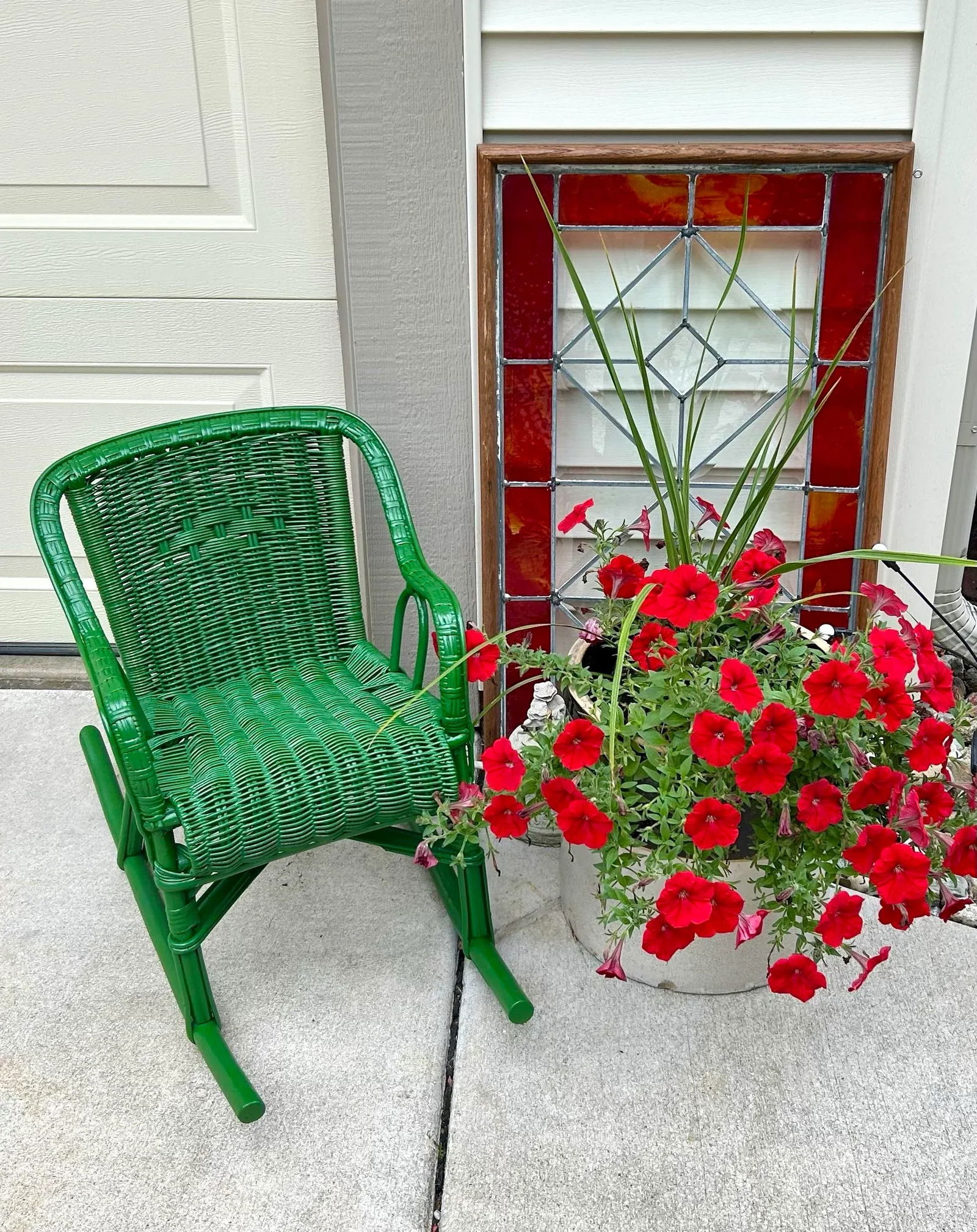 Antique, Child's Detailed, Wicker Rocker in Green - 2