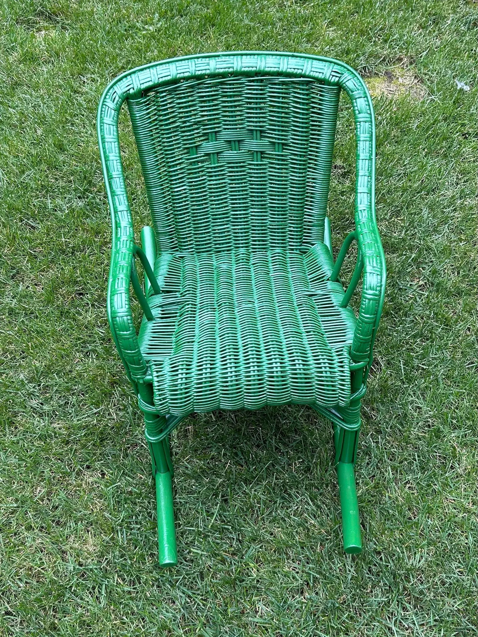 Antique, Child's Detailed, Wicker Rocker in Green - 3