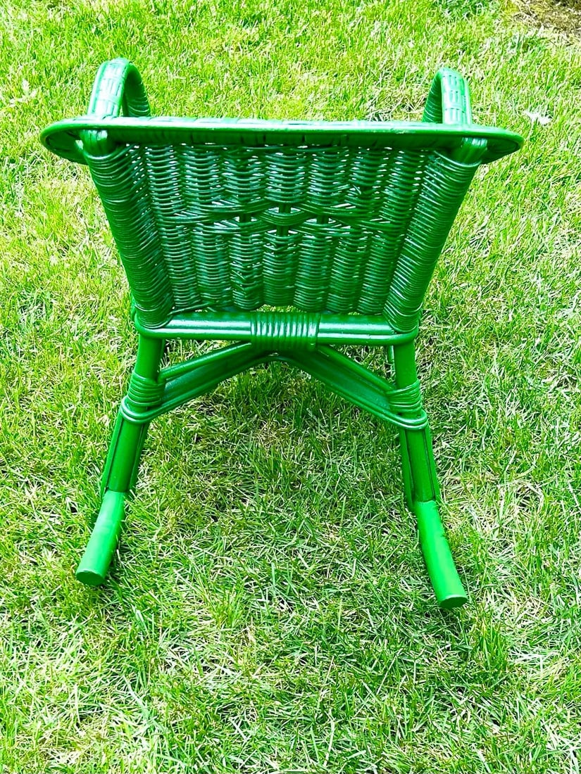 Antique, Child's Detailed, Wicker Rocker in Green - 4