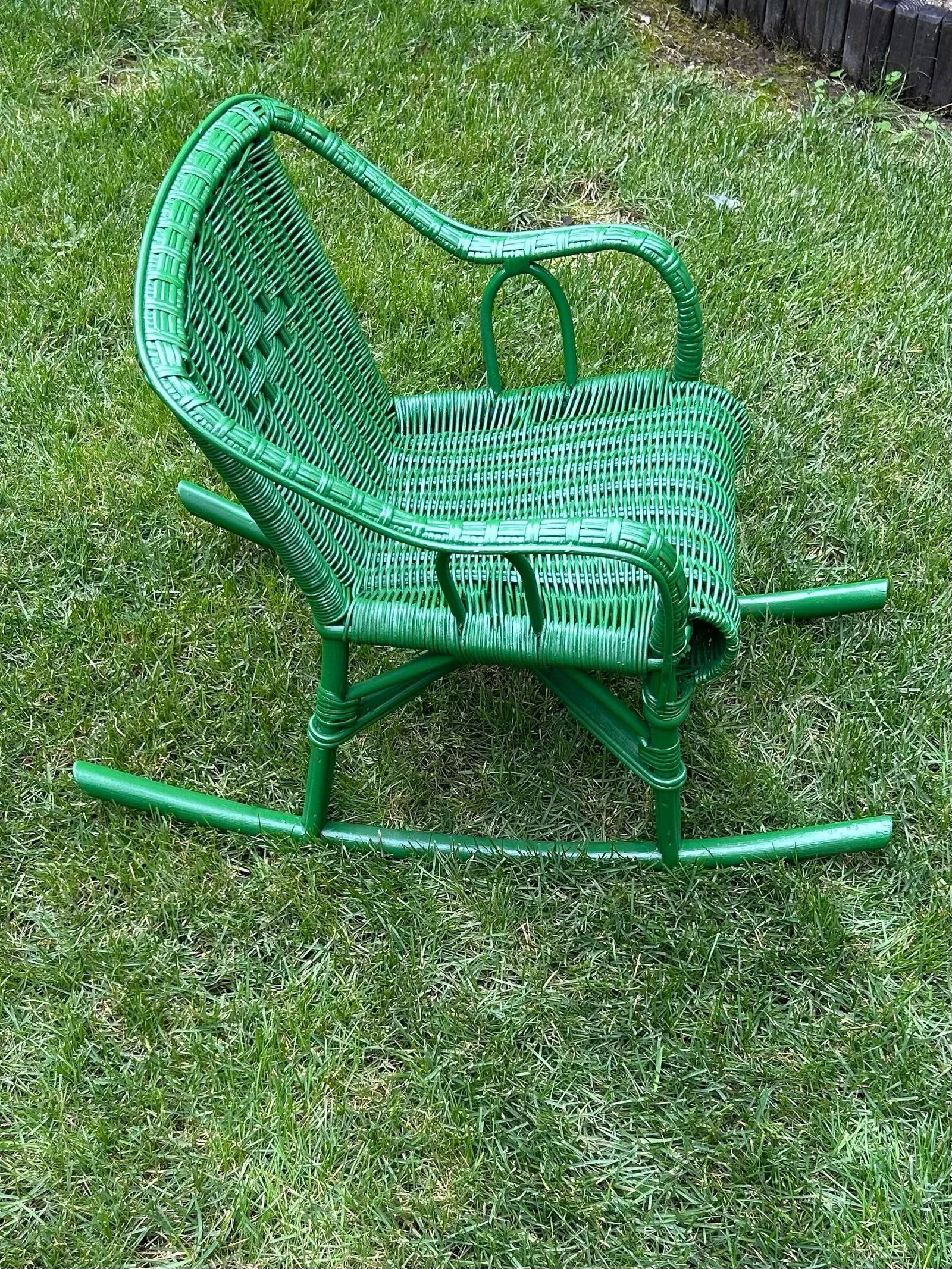 Antique, Child's Detailed, Wicker Rocker in Green - 6