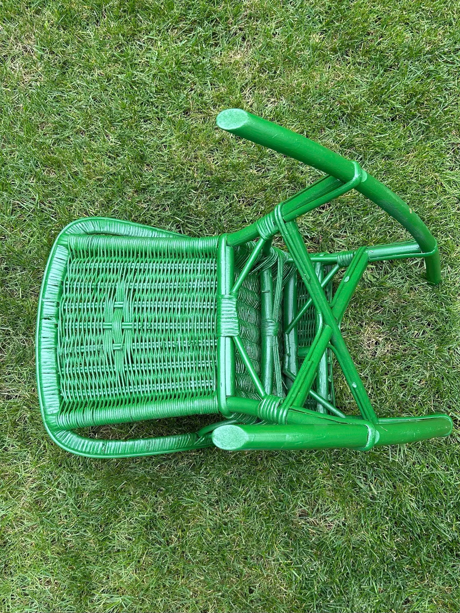 Antique, Child's Detailed, Wicker Rocker in Green - 7