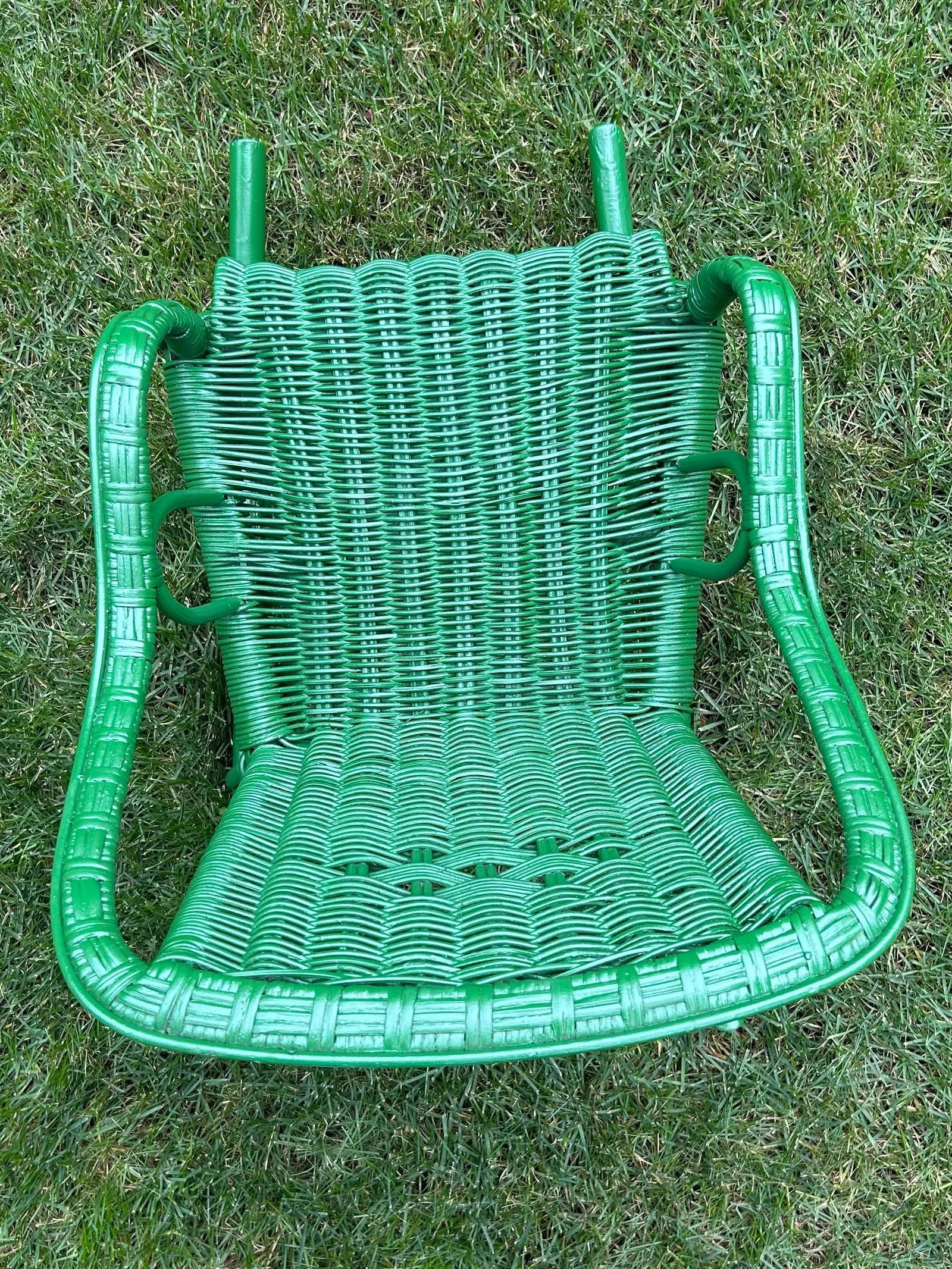 Antique, Child's Detailed, Wicker Rocker in Green - 8
