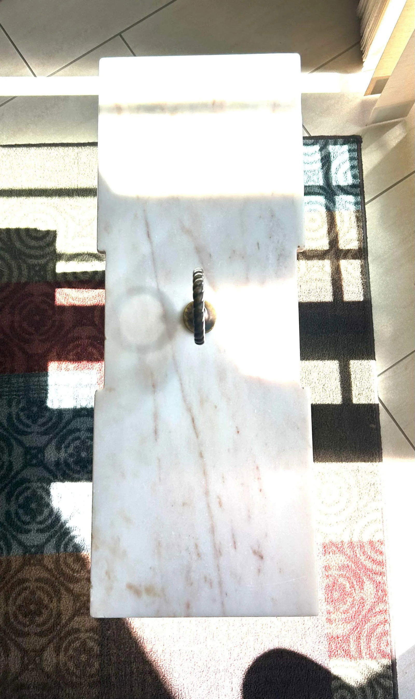 1950's, Weiman Side/Gallery Table, W/Marble Top, Pedestal Base, Brass Handle - 4