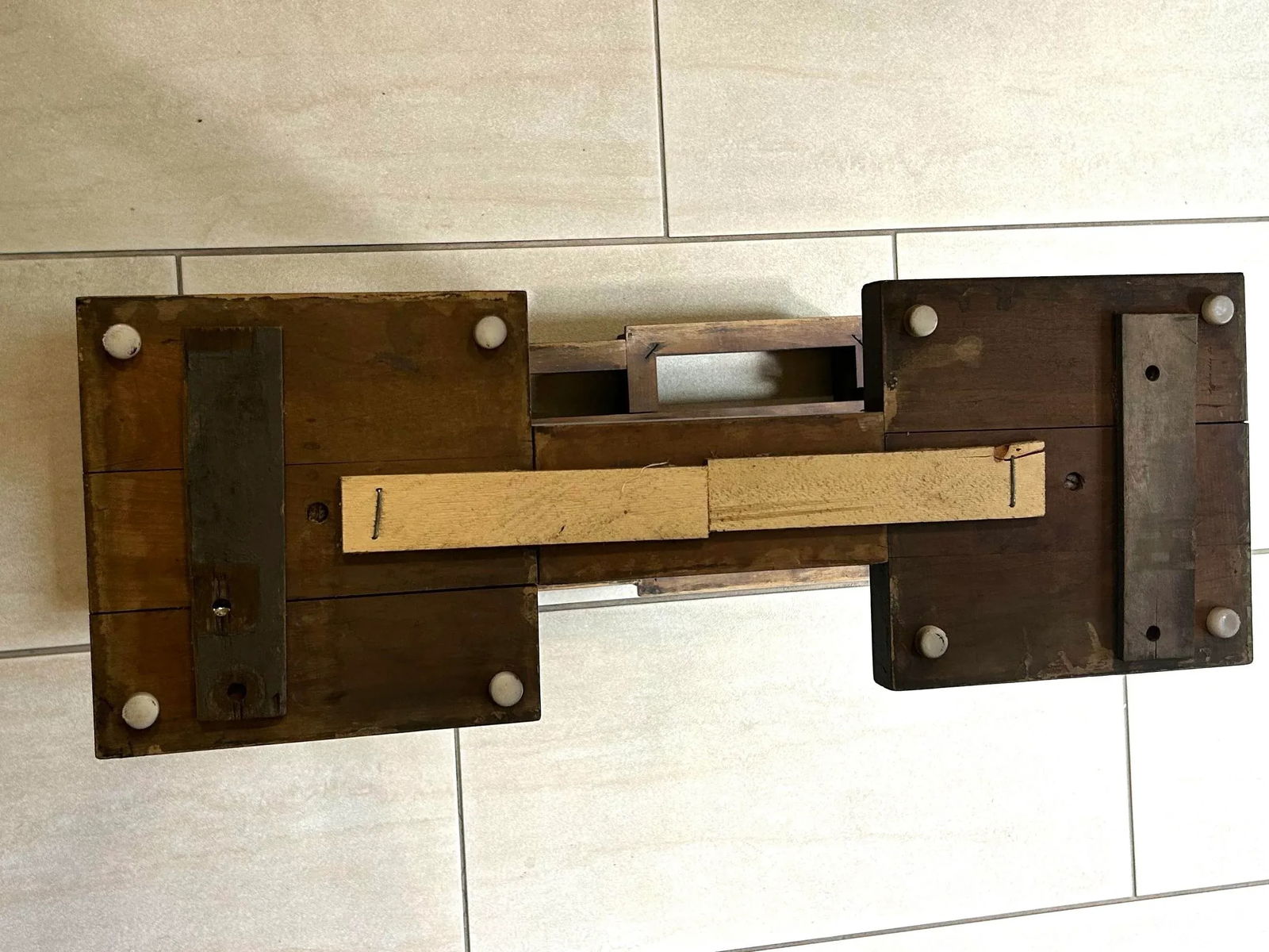 1950's, Weiman Side/Gallery Table, W/Marble Top, Pedestal Base, Brass Handle - 9