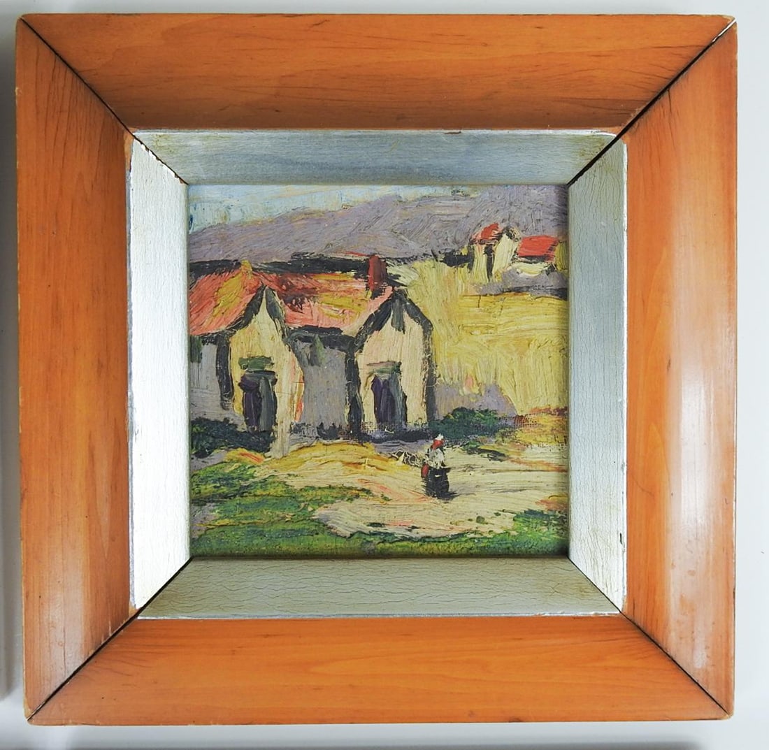 Small Mid 20th Century Modernist Village Paintings - Set of 4 - 2