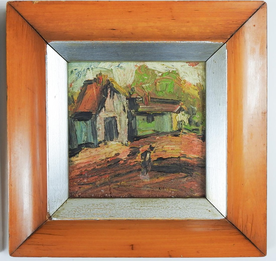 Small Mid 20th Century Modernist Village Paintings - Set of 4 - 3