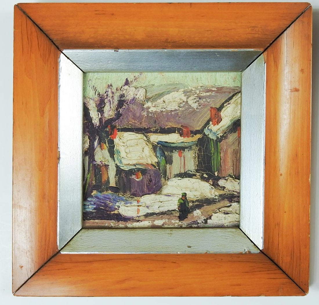 Small Mid 20th Century Modernist Village Paintings - Set of 4 - 4