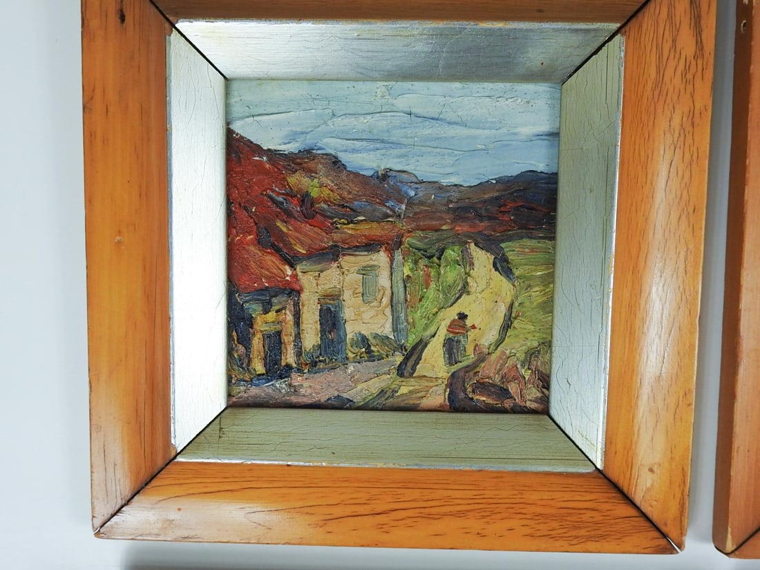 Small Mid 20th Century Modernist Village Paintings - Set of 4 - 5