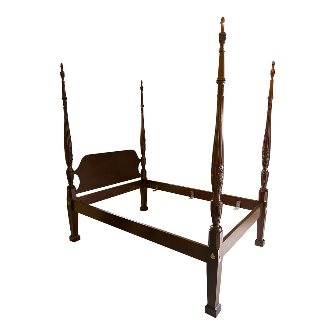 Lexington, Full/Double Size, 4-Poster Cherry Bed, Ornately Carved Rice Design, Reeded Posts, Brass D (1 of 11)