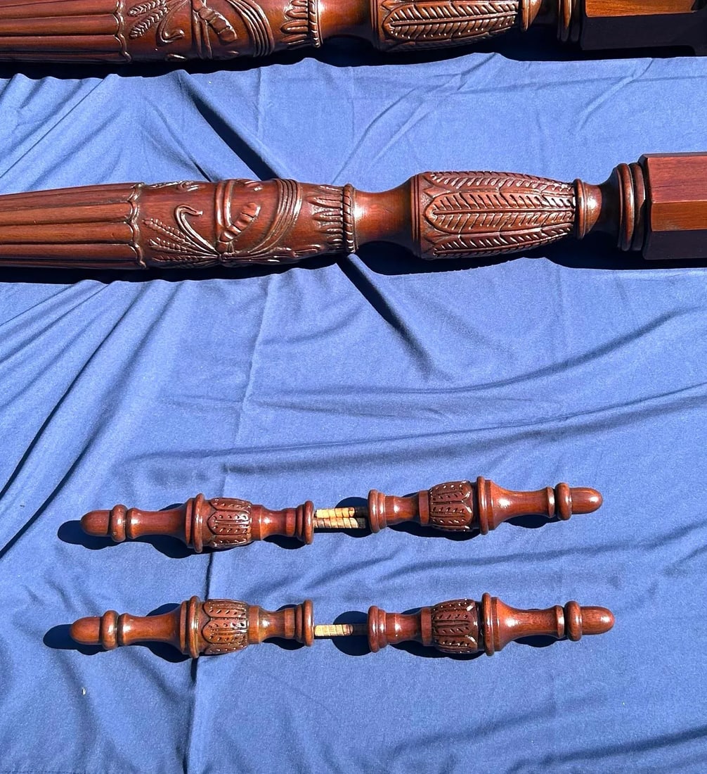 Lexington, Full/Double Size, 4-Poster Cherry Bed, Ornately Carved Rice Design, Reeded Posts, Brass D - 3