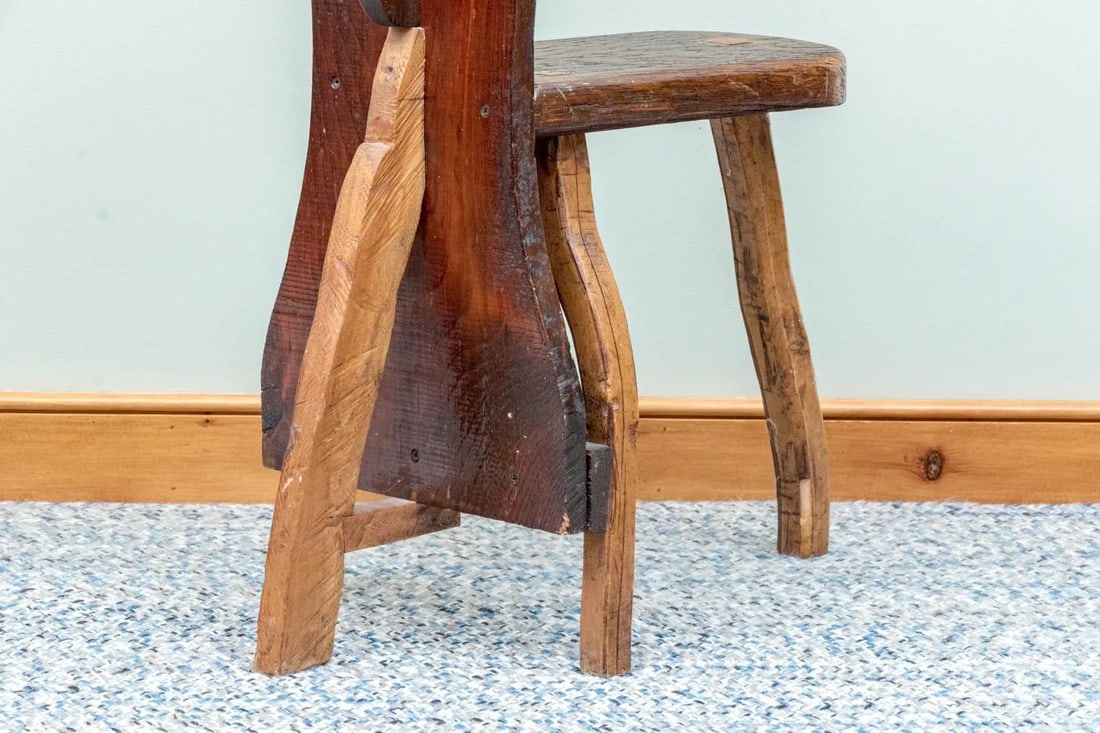 Early 20th Century One of a Kind Artisanal Primitive Hand-Carved Wood Chair - 6