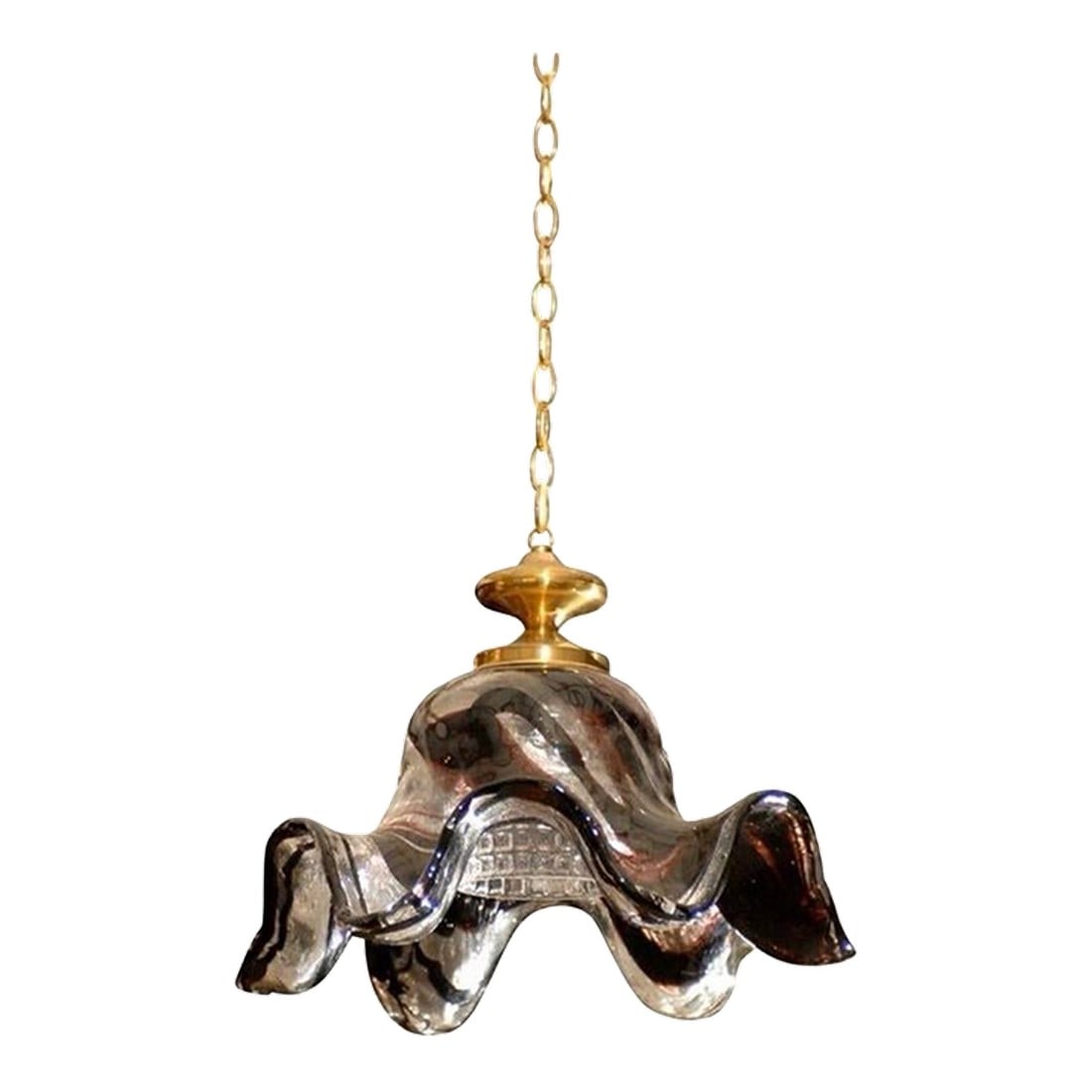 Orrefors Mid-Century Large Art Glass Pendant by Carl Fagerlund C. 1970: Vintage Swedish Mid-Century Modern Art Glass pendant chandelier in very dark amethyst (reads almost black) and clear heavy hand-blown glass for Orrefors by noted Swedish glass artisan Carl Fagerlund