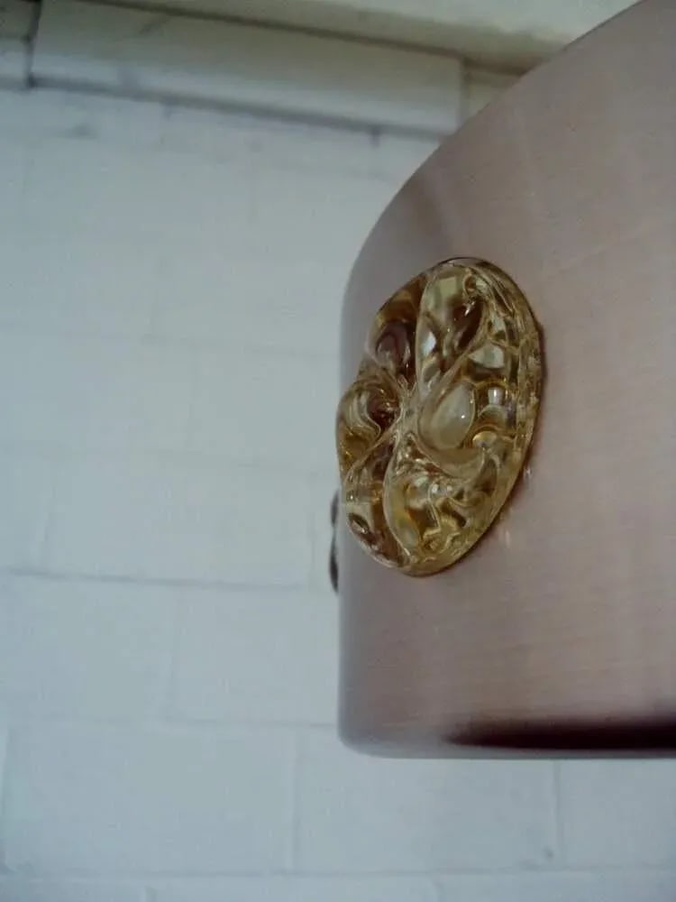 Rose Gold Spun Metal and Art Glass Mid-Century Modern Pendant Ceiling Fixture - 2