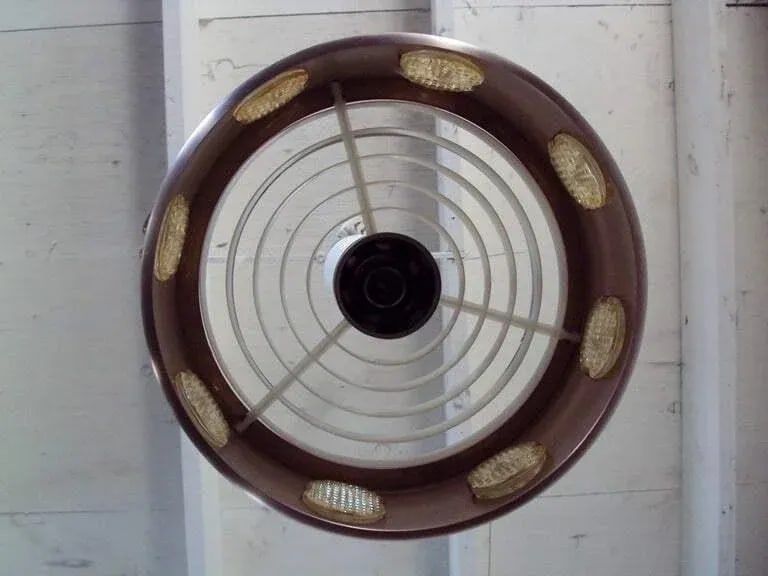 Rose Gold Spun Metal and Art Glass Mid-Century Modern Pendant Ceiling Fixture - 3