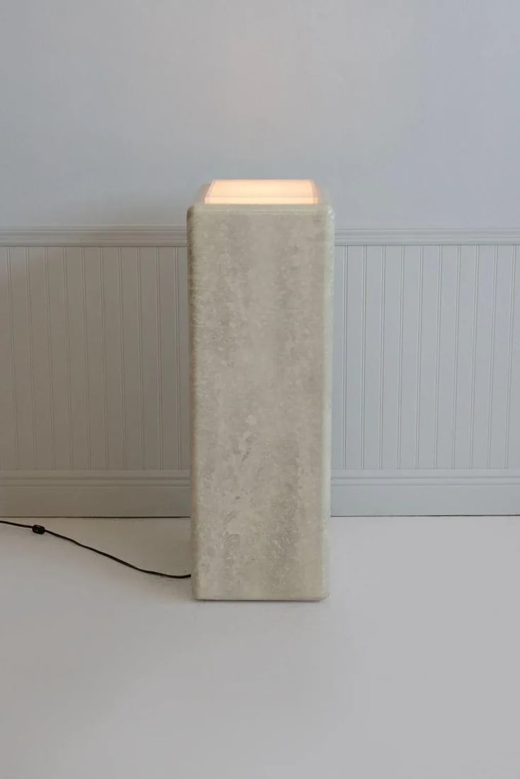 1970s Illuminating Faux Travertine Pedestal - 10