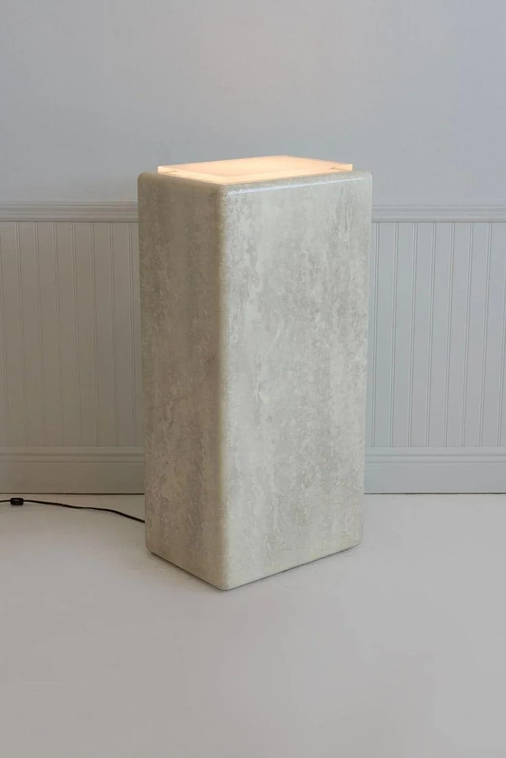 1970s Illuminating Faux Travertine Pedestal - 2