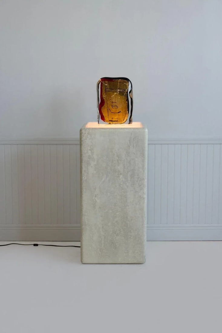 1970s Illuminating Faux Travertine Pedestal - 3