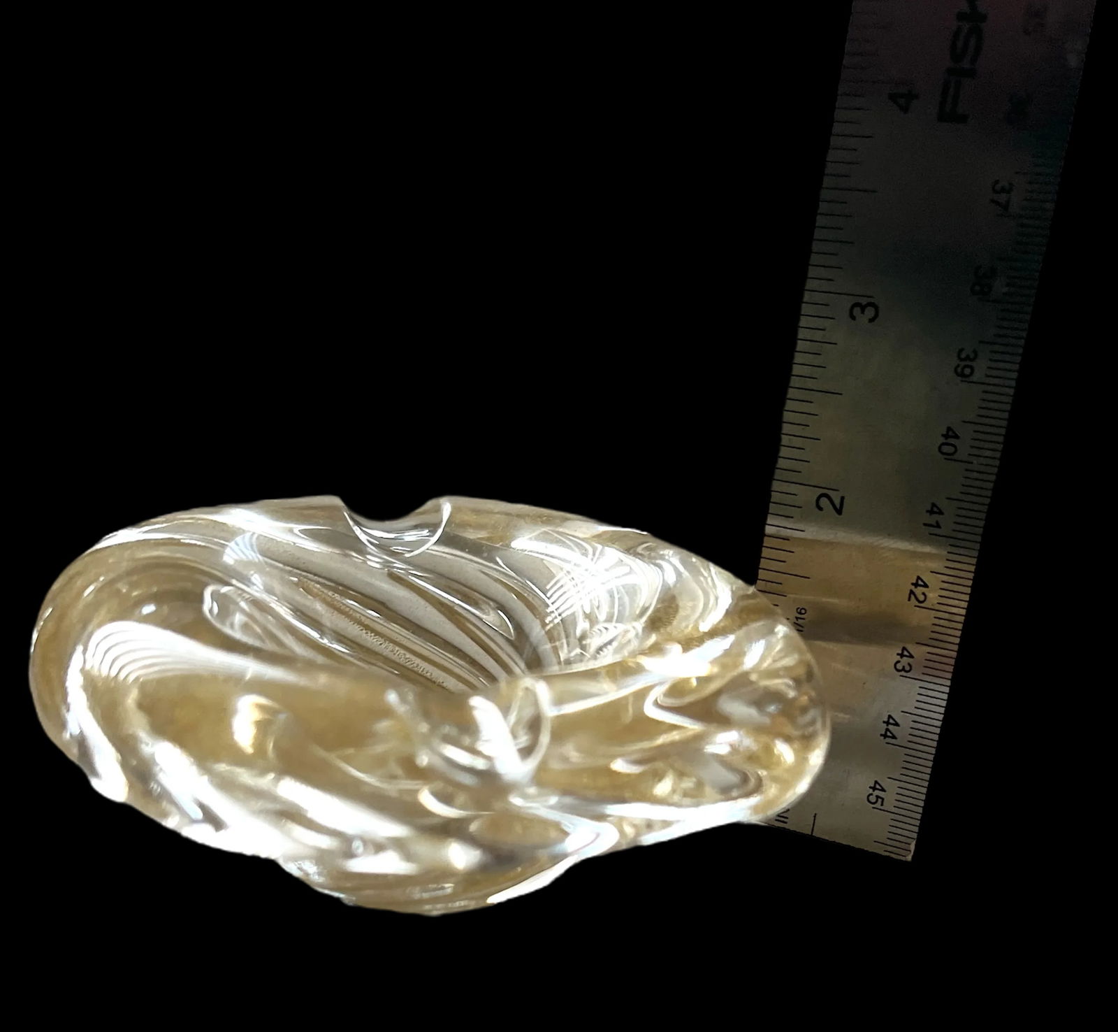 Pair of 1960s Murano Glass Swirl Ashtrays / Small Dishes With Gold Aventurine After Barovier & Toso - 6