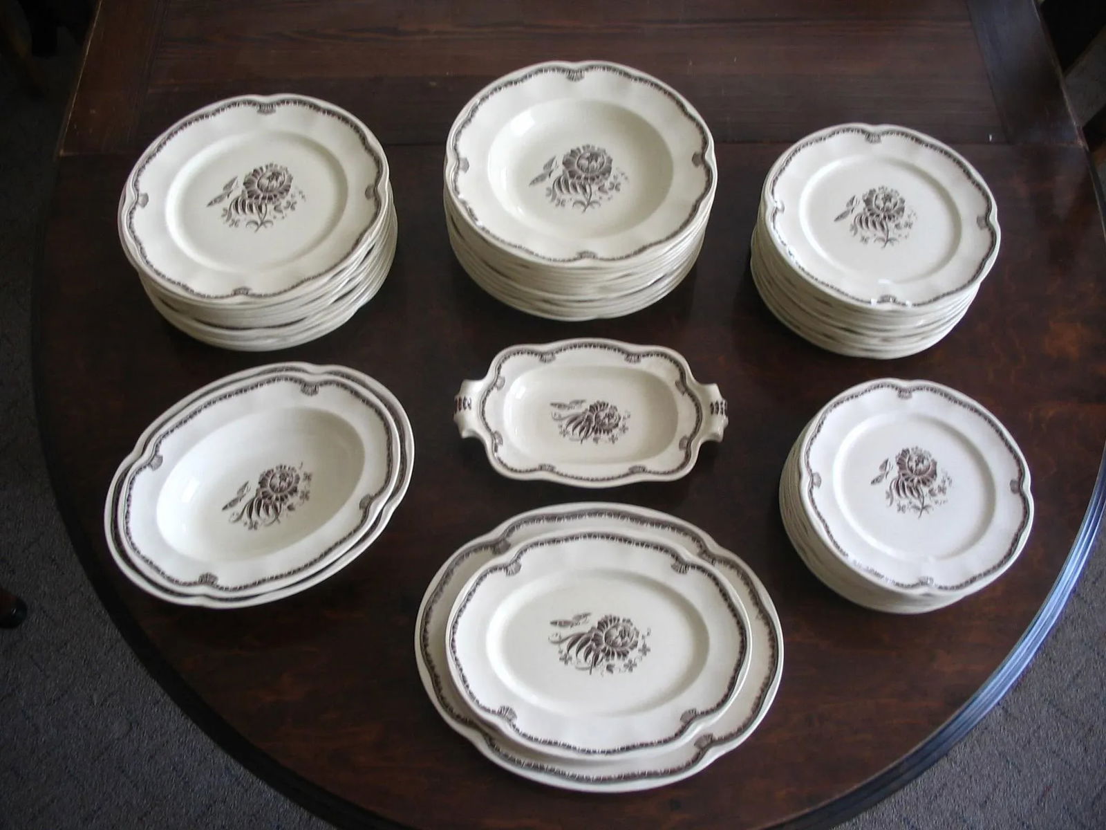 Gefle "Hera" Cream and Brown Glazed Porcelain China 56-Pc Dinnerware Set Circa 1930s by Herbert - 10
