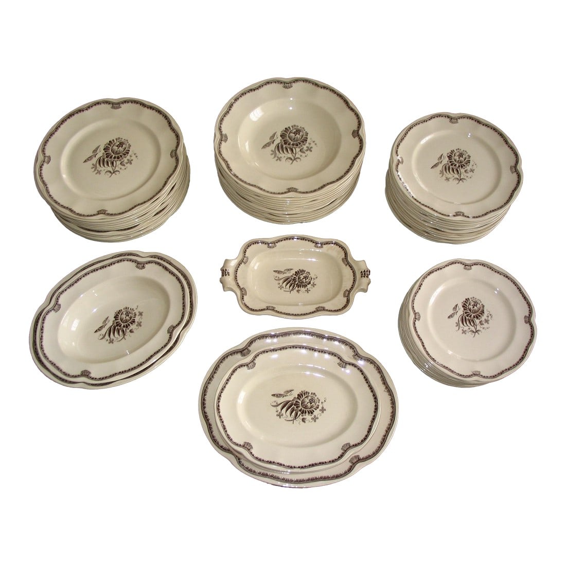 Gefle "Hera" Cream and Brown Glazed Porcelain China 56-Pc Dinnerware Set Circa 1930s by Herbert: Vintage HERA Glazed Porcelain China 56-PC Dinnerware Set circa 1930s by Herbert Perje for Gefle Porslinsfabrik Often referred to in Sweden as "flint" or "flintgods" describing the warm creamy ecru