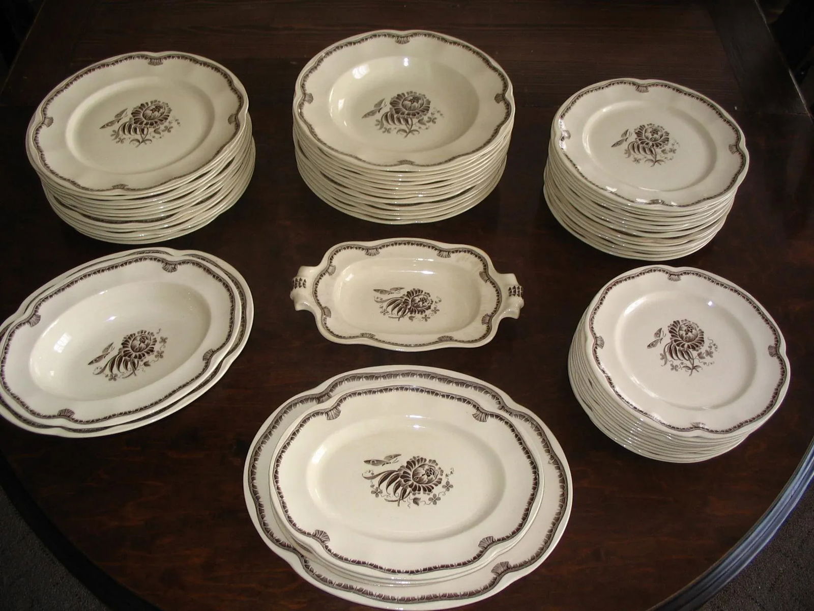 Gefle "Hera" Cream and Brown Glazed Porcelain China 56-Pc Dinnerware Set Circa 1930s by Herbert - 2