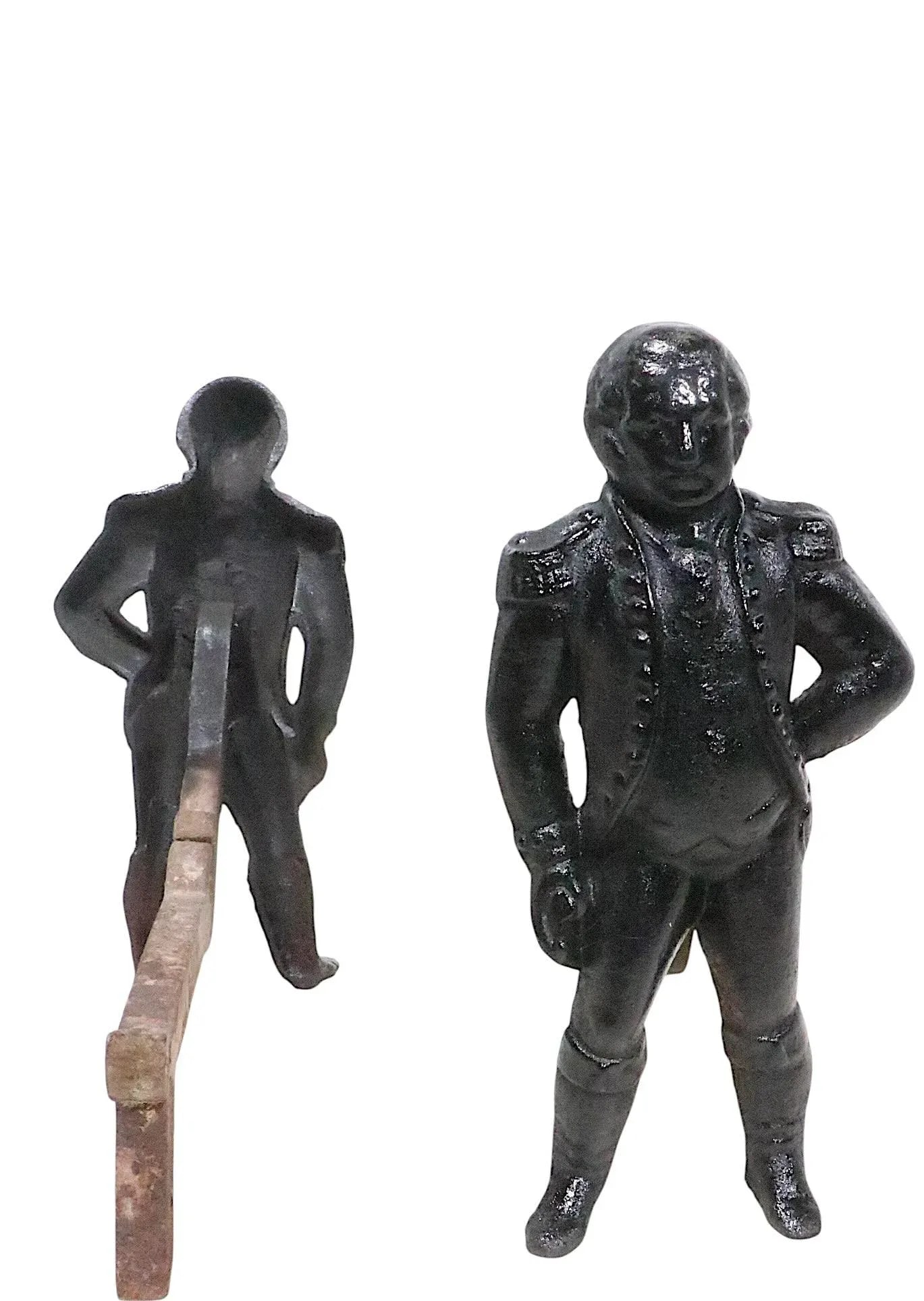 Pair of 19th Century Cast Iron Andirons Depicting George Washington - 3