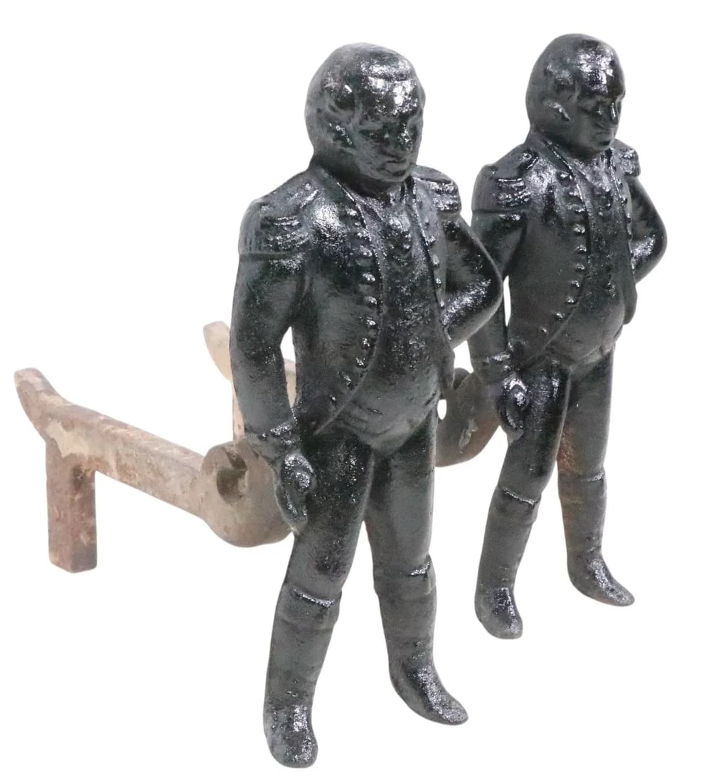 Pair of 19th Century Cast Iron Andirons Depicting George Washington - 8