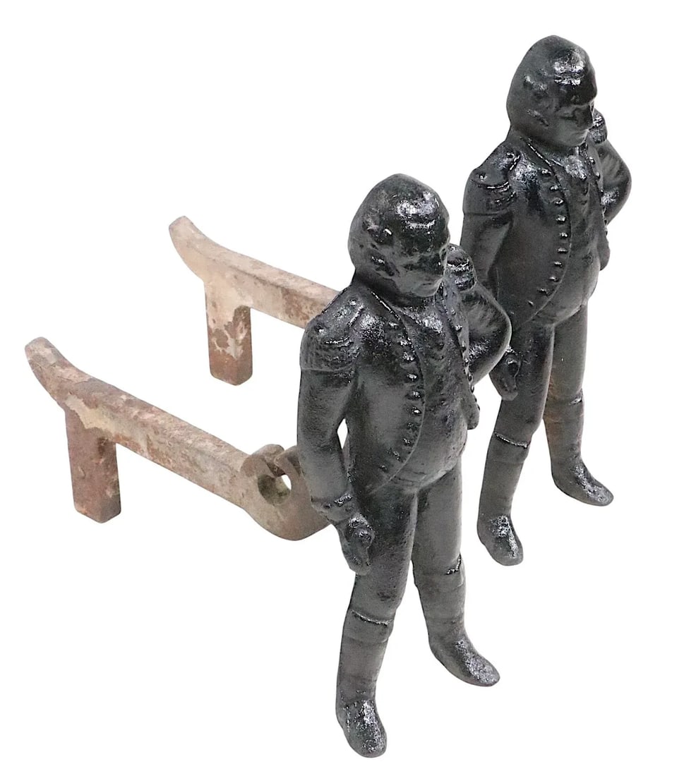 Pair of 19th Century Cast Iron Andirons Depicting George Washington - 9