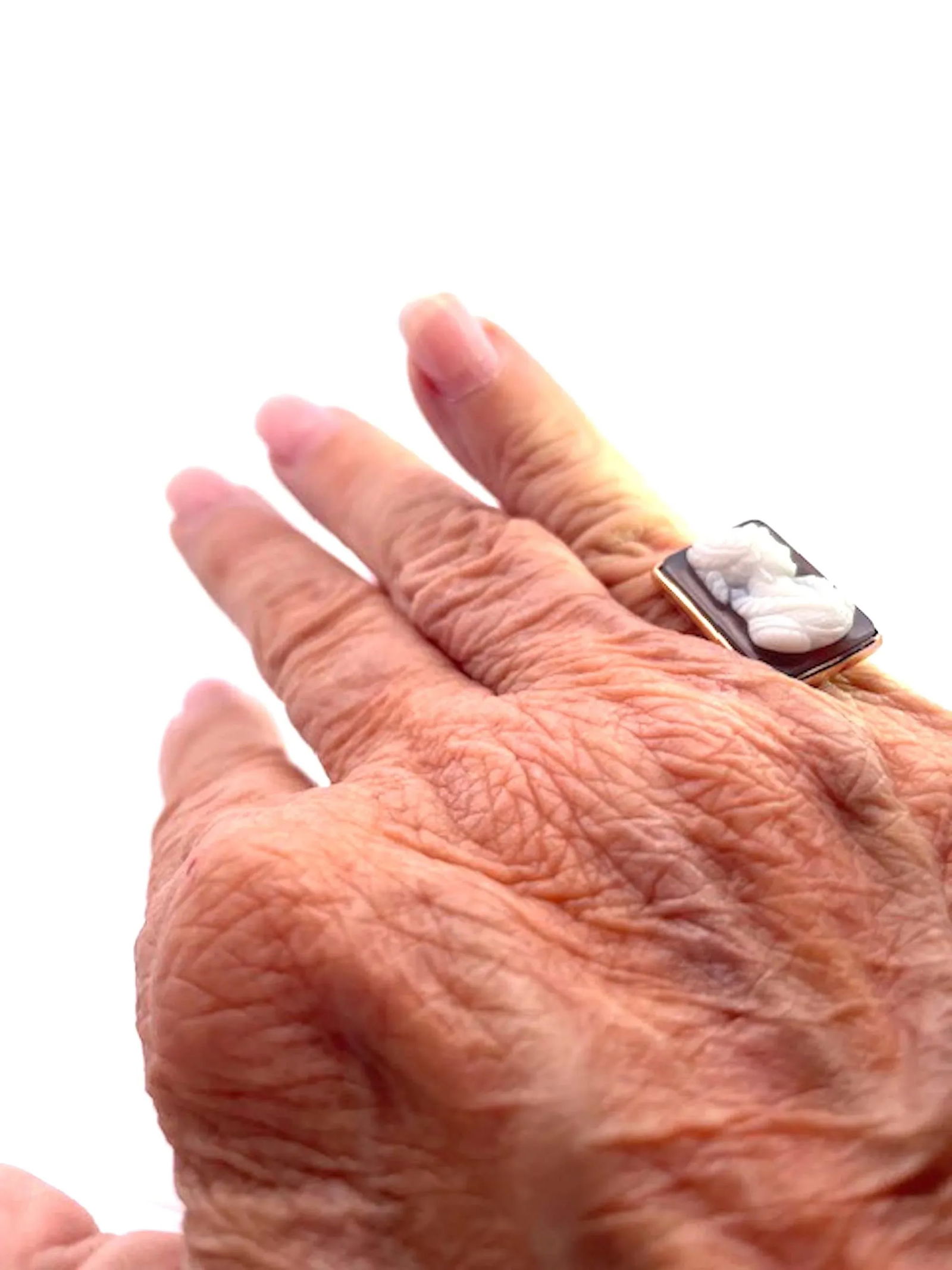 Late 19th Century Hardstone Cameo Ring 14k Yellow Gold, Size 6.5 - 8