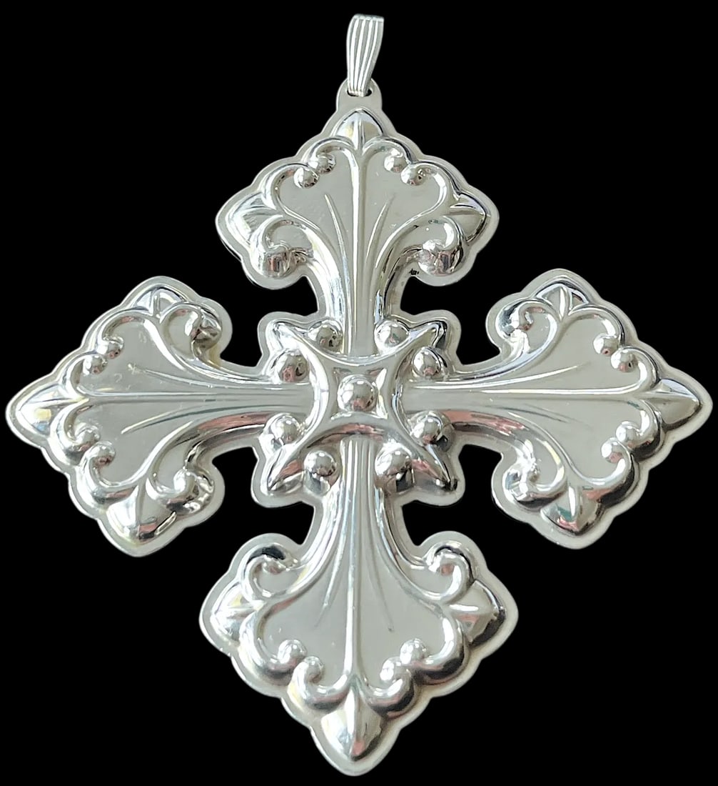 Set of 7 Reed & Barton Sterling Silver Christmas Ornaments – Cross & Star Series (1970s– - 3